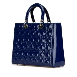 Blue Dior Large Patent Cannage Lady Dior Satchel