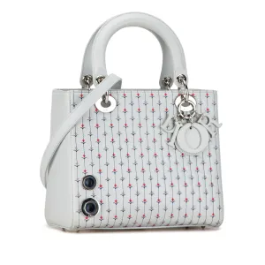 Blue Dior Medium Calfskin Embroidered Flower Lady Dior Satchel