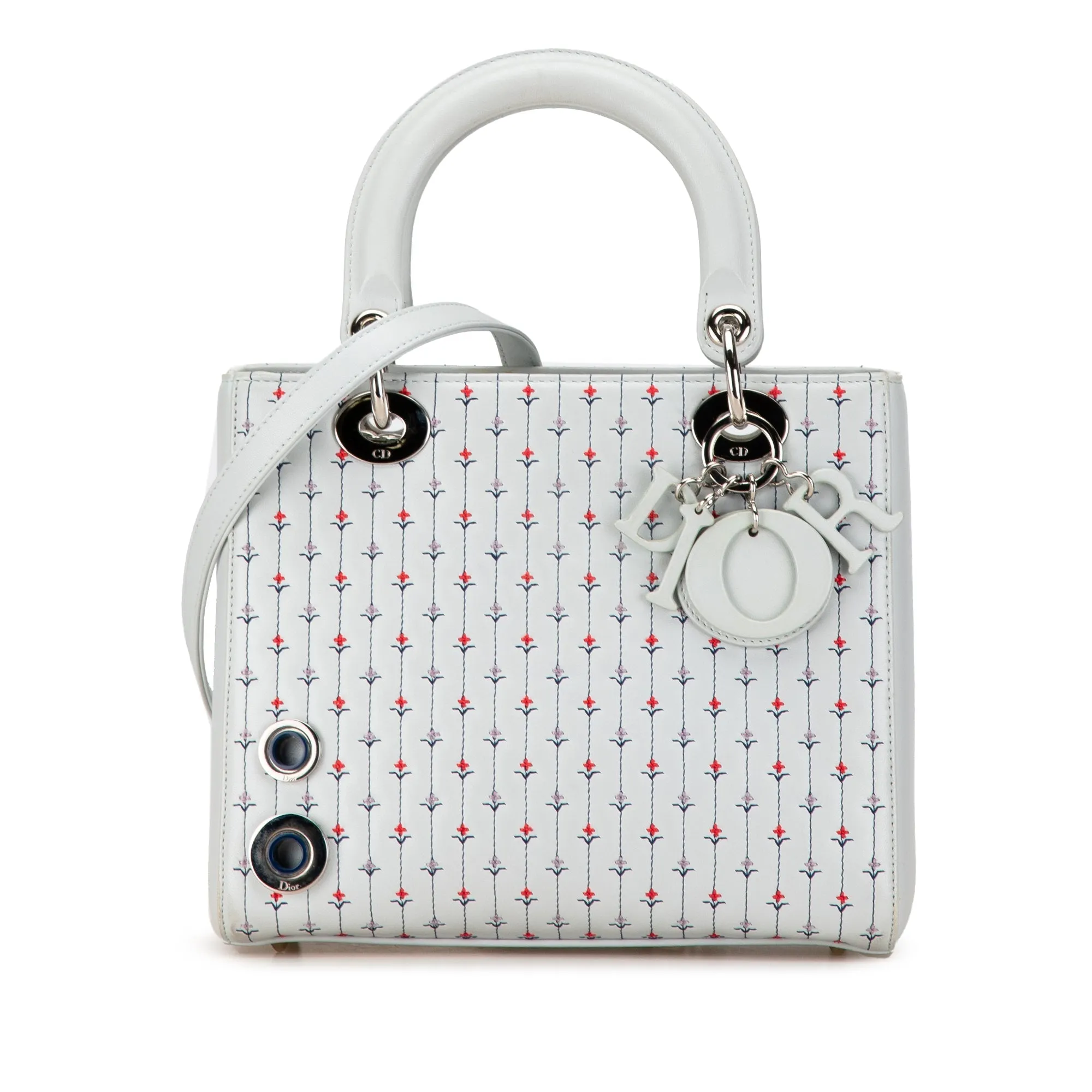 Blue Dior Medium Calfskin Embroidered Flower Lady Dior Satchel