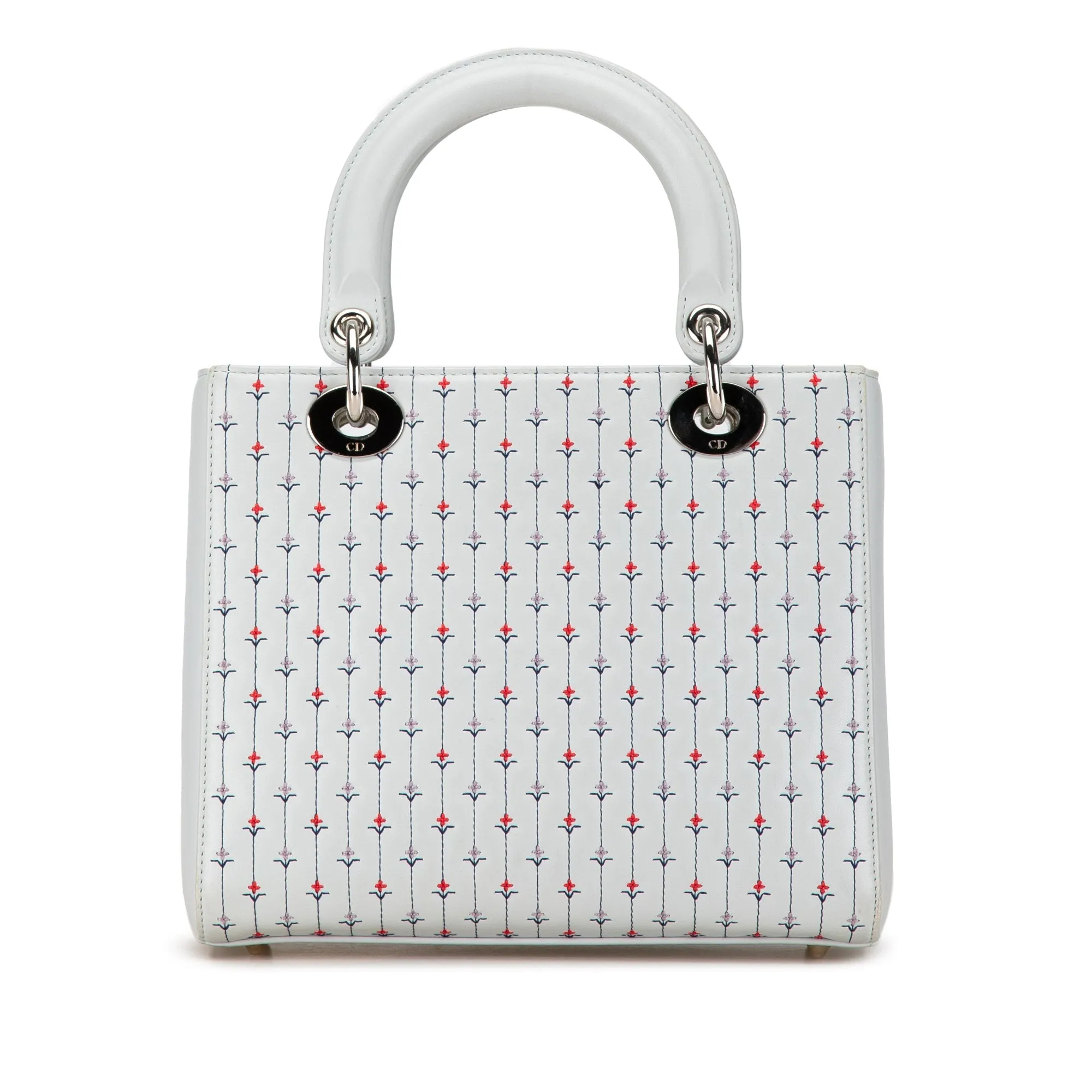 Blue Dior Medium Calfskin Embroidered Flower Lady Dior Satchel