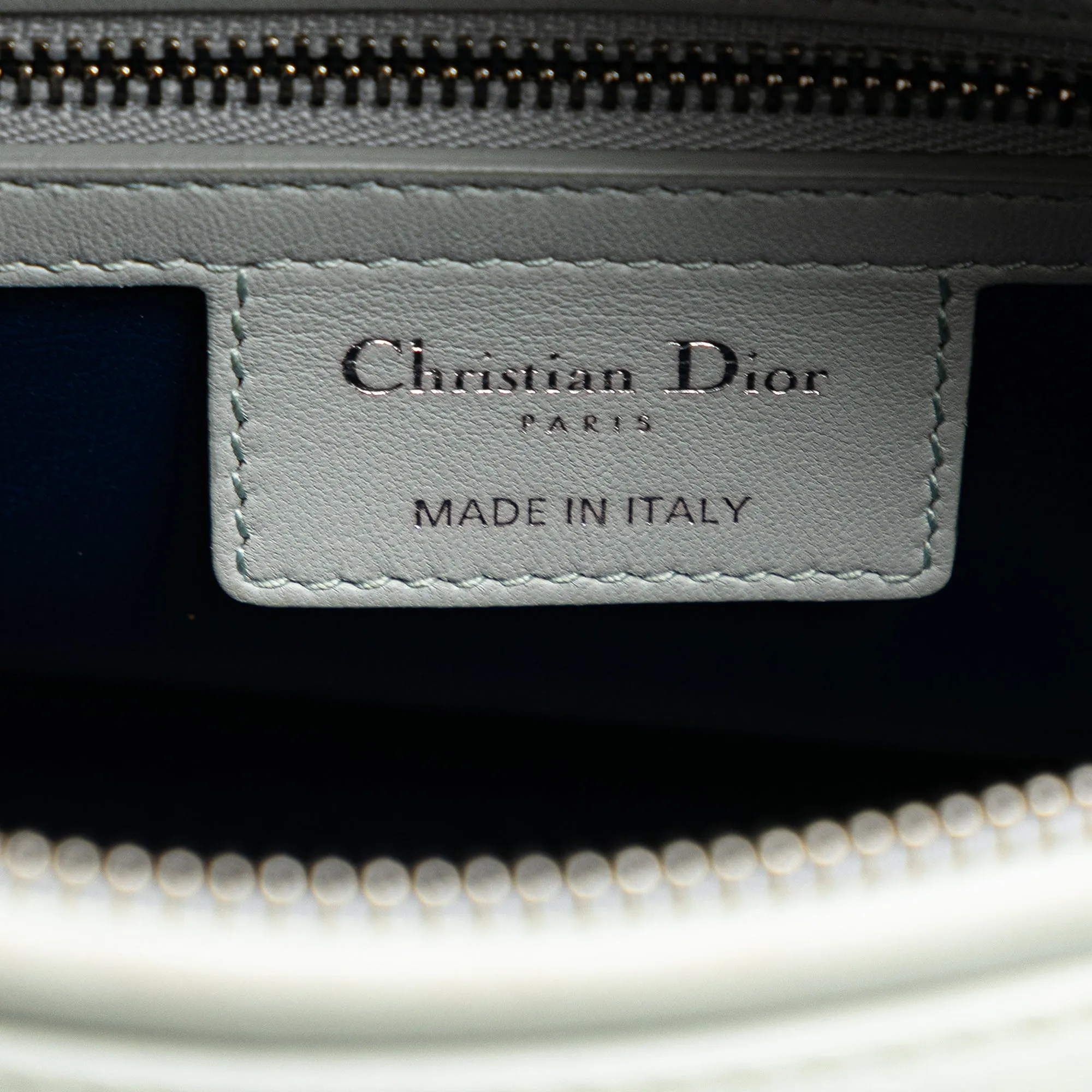 Blue Dior Medium Calfskin Embroidered Flower Lady Dior Satchel