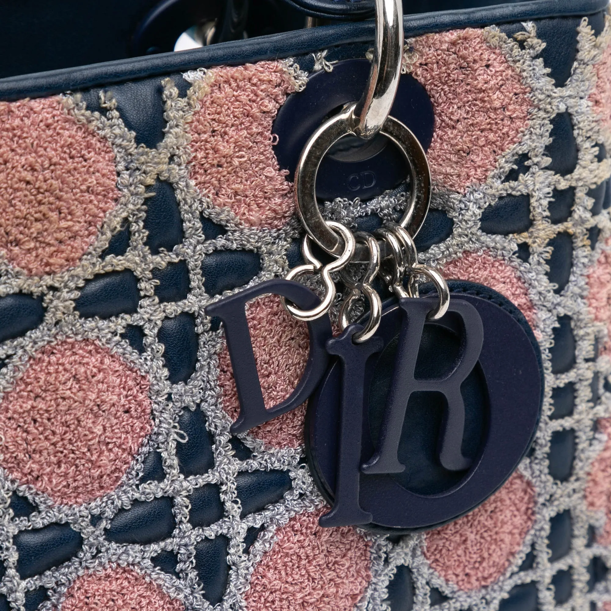 Blue Dior Medium Lambskin And Tweed Cannage Lady Dior Satchel