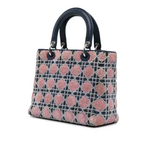 Blue Dior Medium Lambskin And Tweed Cannage Lady Dior Satchel