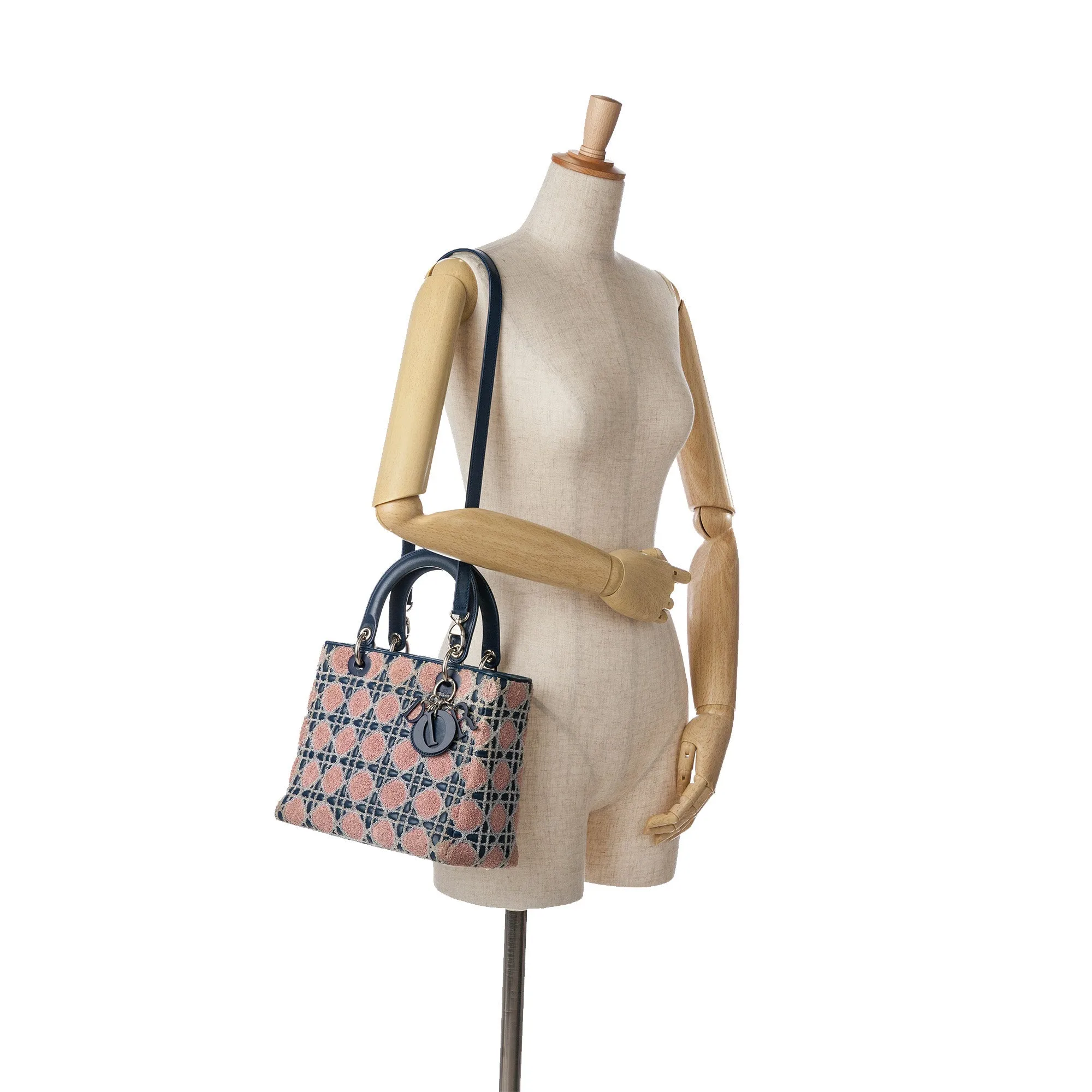 Blue Dior Medium Lambskin And Tweed Cannage Lady Dior Satchel