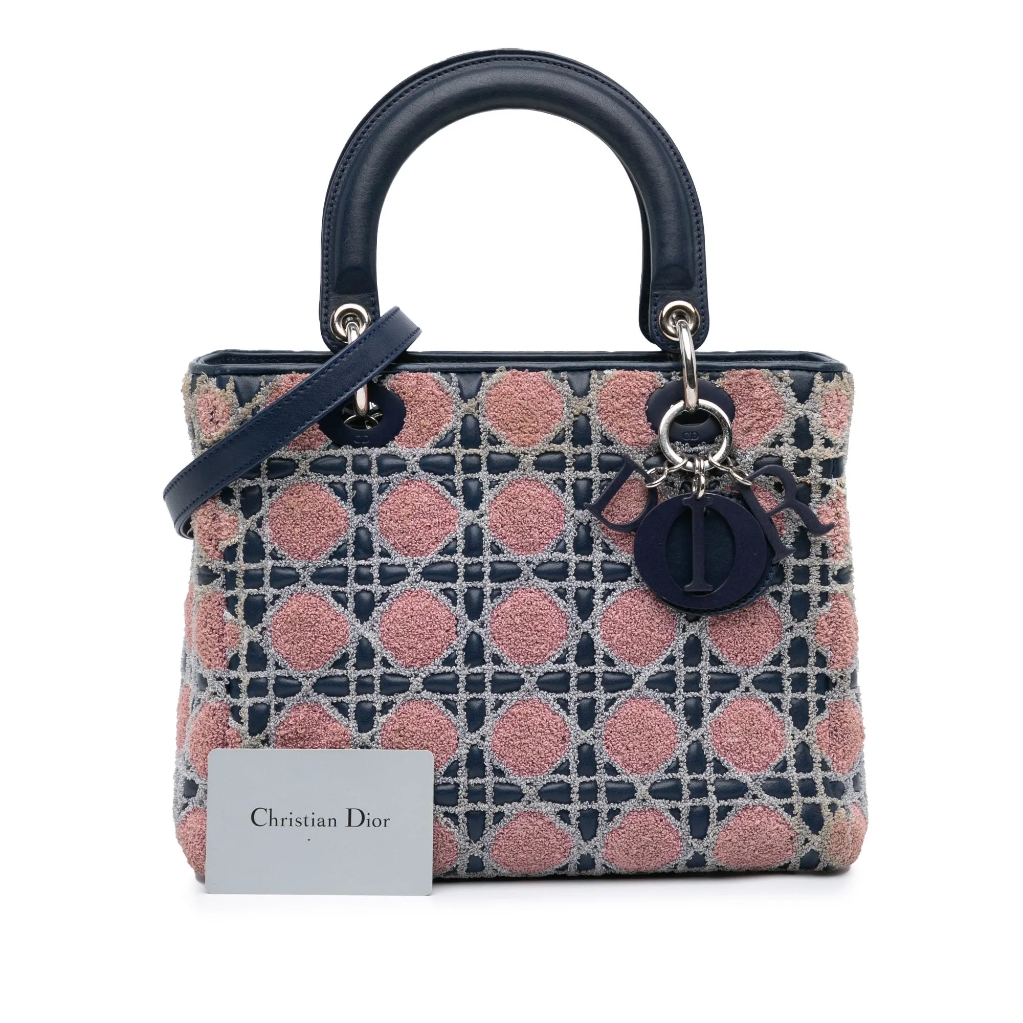Blue Dior Medium Lambskin And Tweed Cannage Lady Dior Satchel