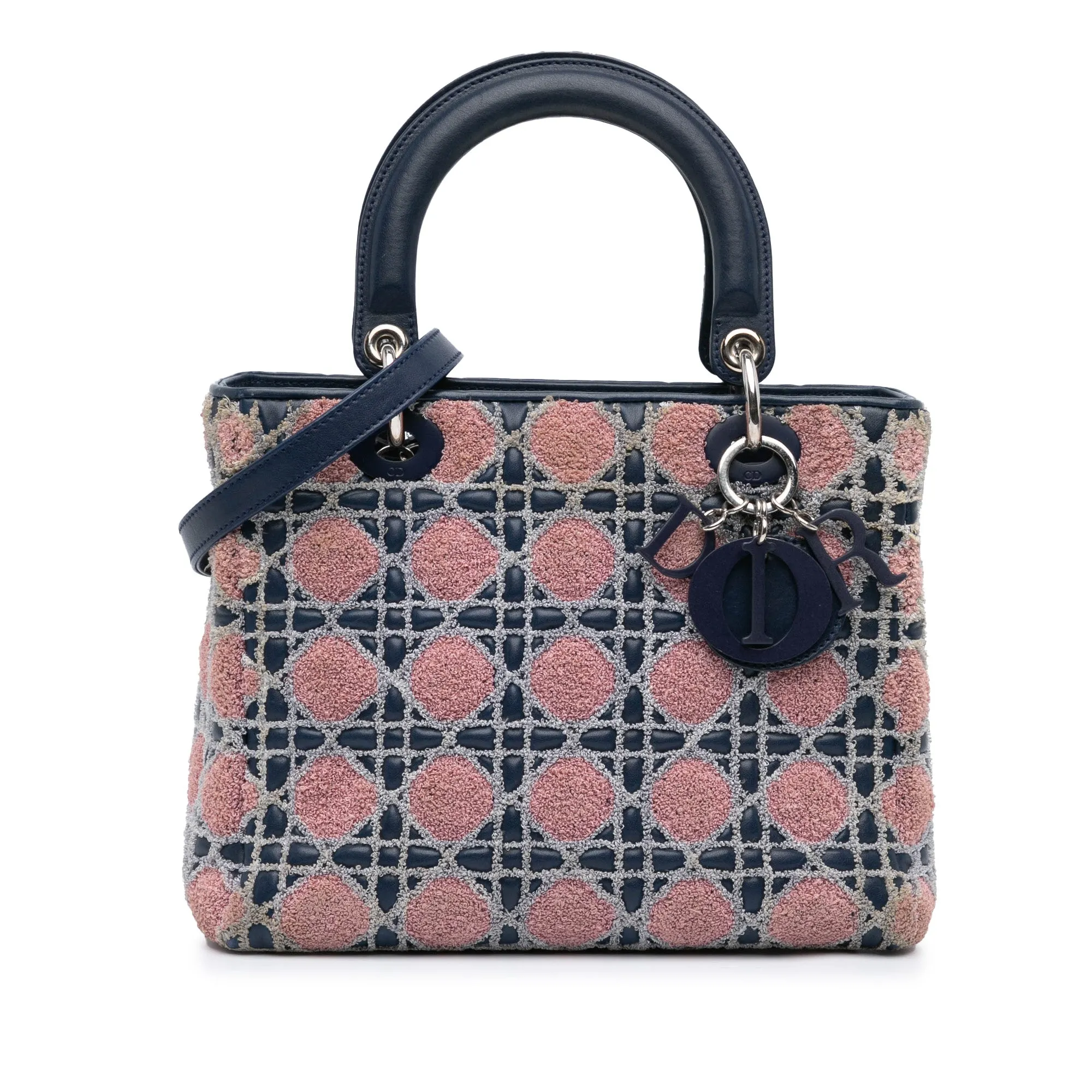 Blue Dior Medium Lambskin And Tweed Cannage Lady Dior Satchel