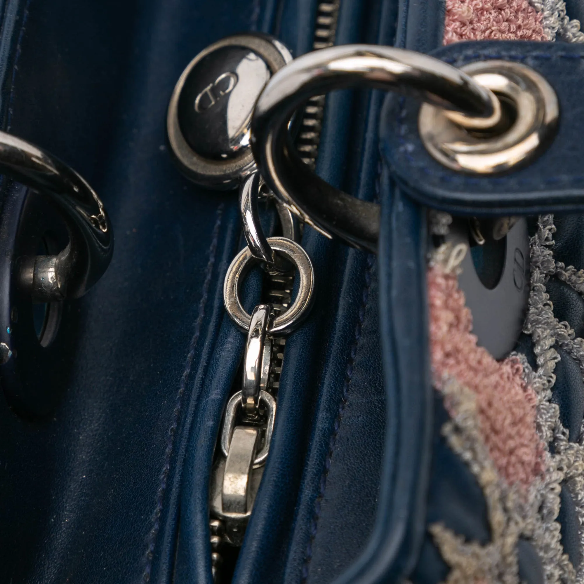 Blue Dior Medium Lambskin And Tweed Cannage Lady Dior Satchel