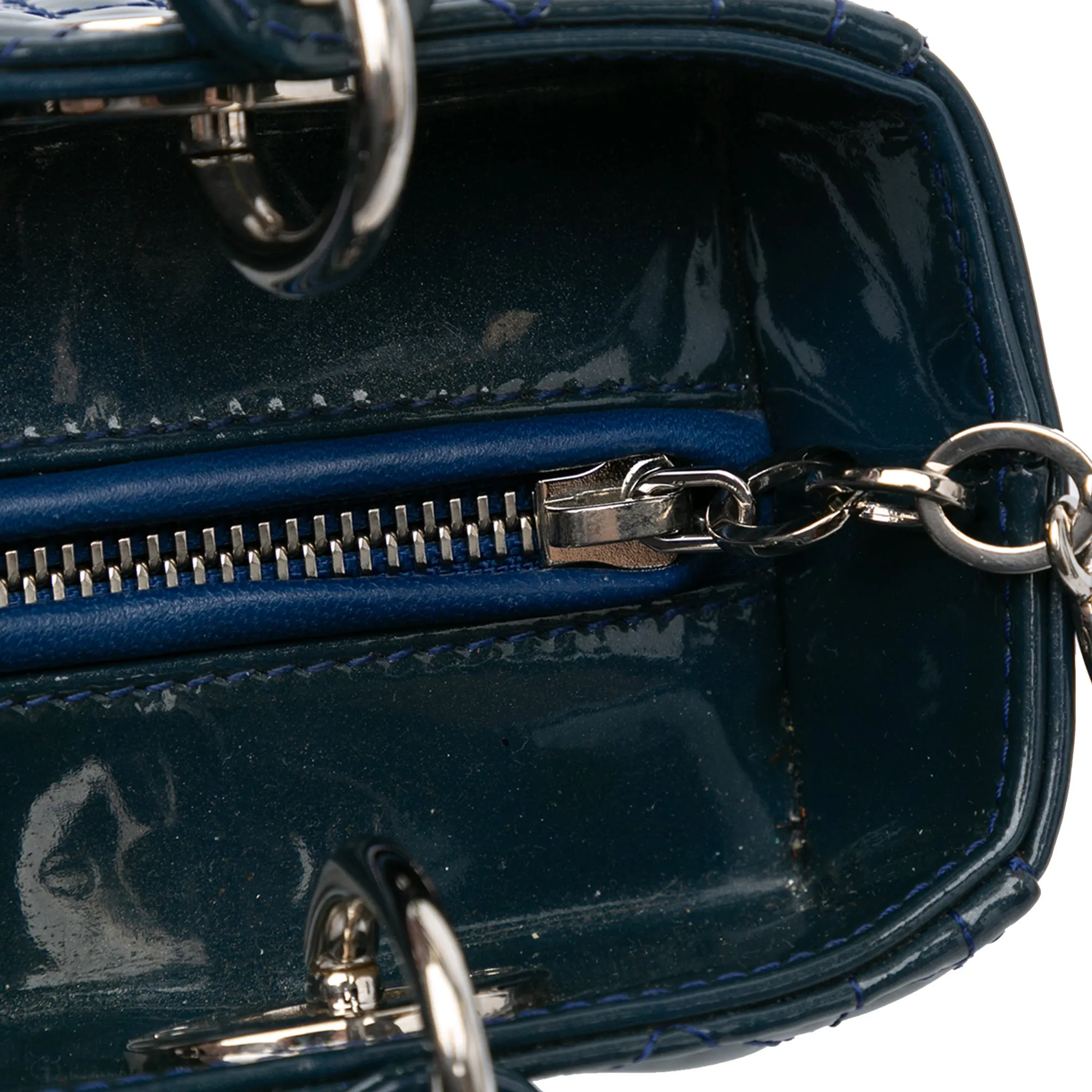 Blue Dior Medium Patent Cannage Lady Dior Satchel
