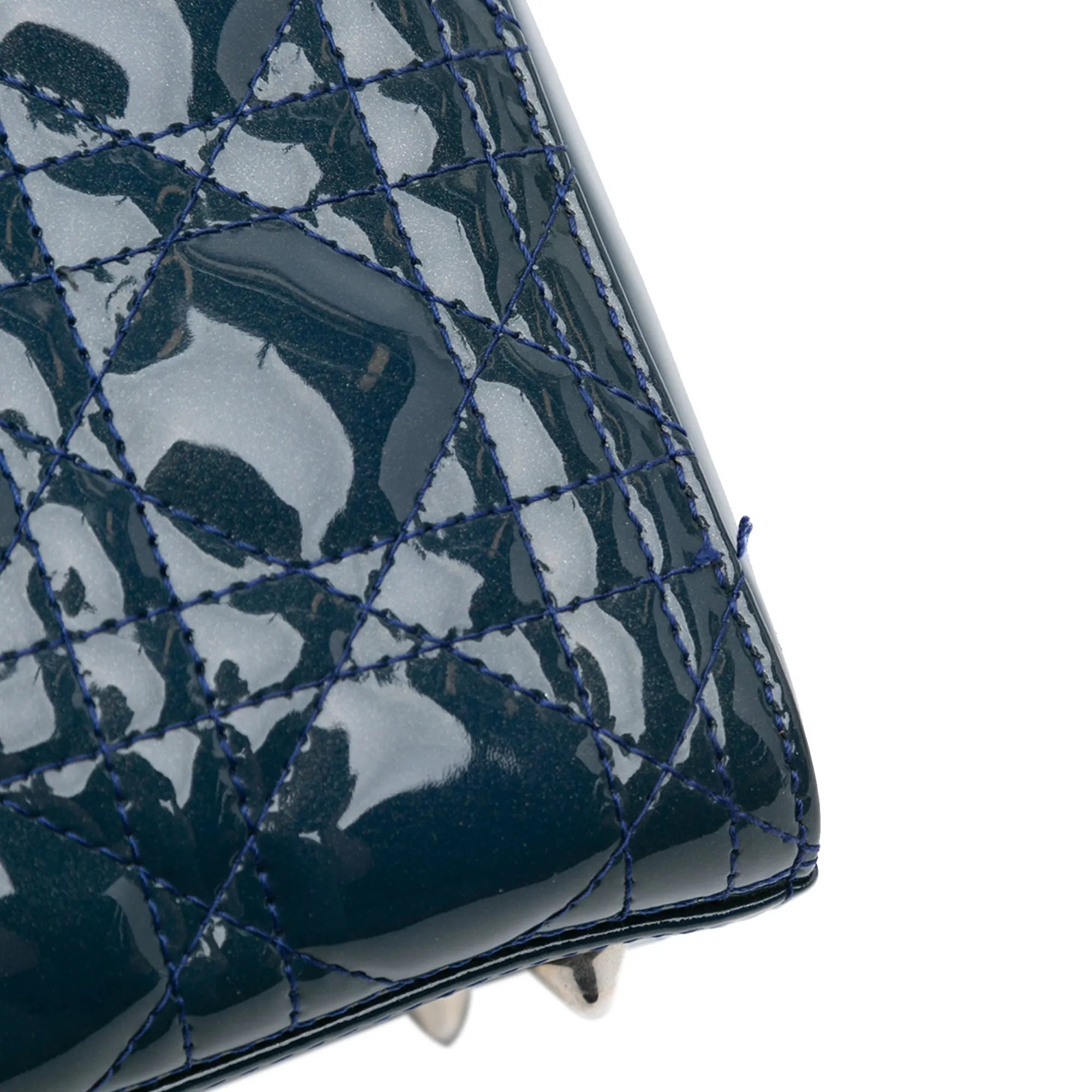 Blue Dior Medium Patent Cannage Lady Dior Satchel
