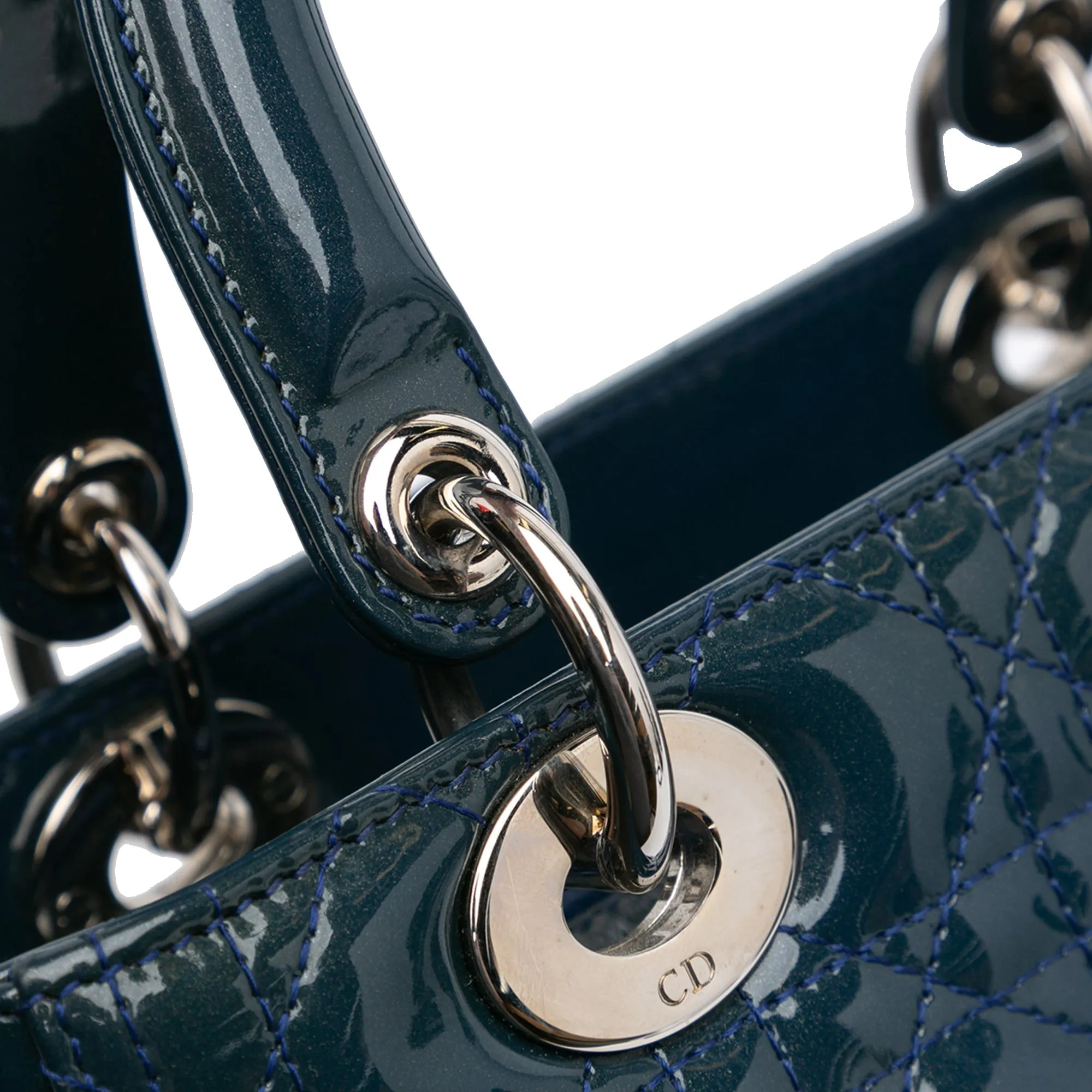Blue Dior Medium Patent Cannage Lady Dior Satchel
