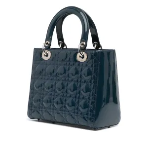 Blue Dior Medium Patent Cannage Lady Dior Satchel