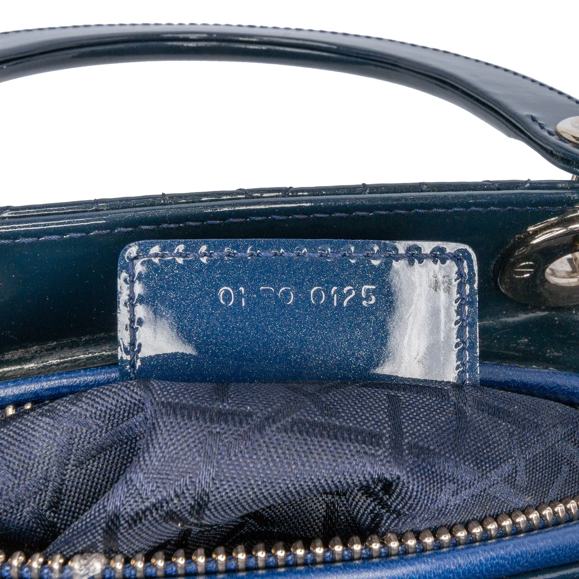 Blue Dior Medium Patent Cannage Lady Dior Satchel