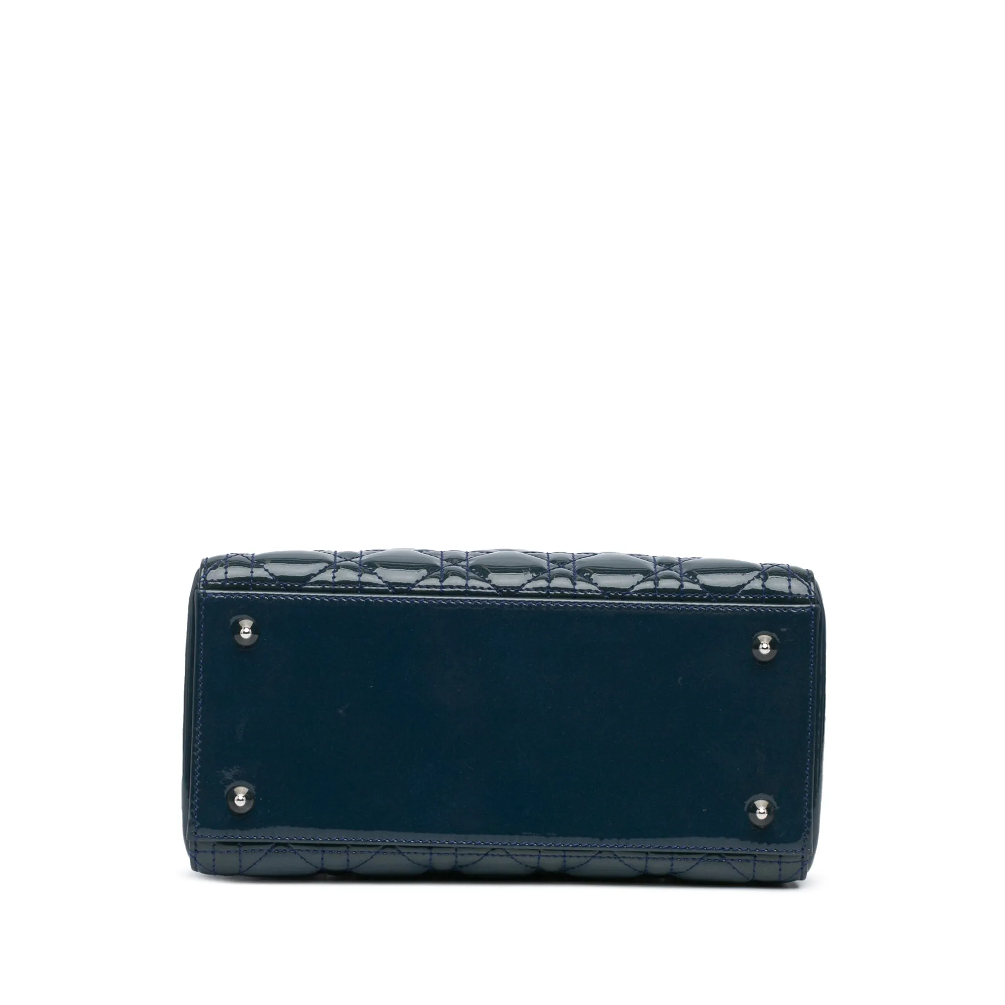 Blue Dior Medium Patent Cannage Lady Dior Satchel