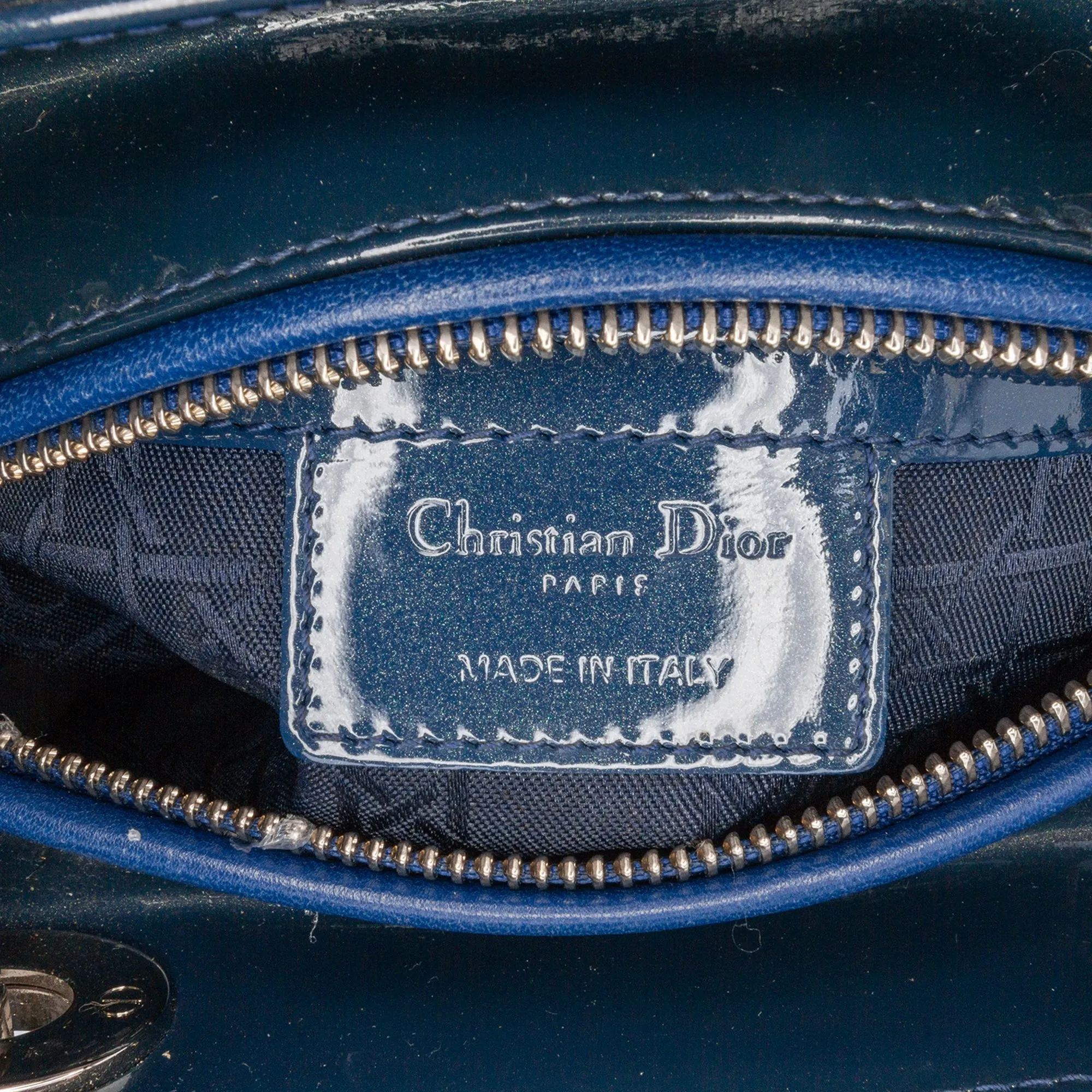 Blue Dior Medium Patent Cannage Lady Dior Satchel