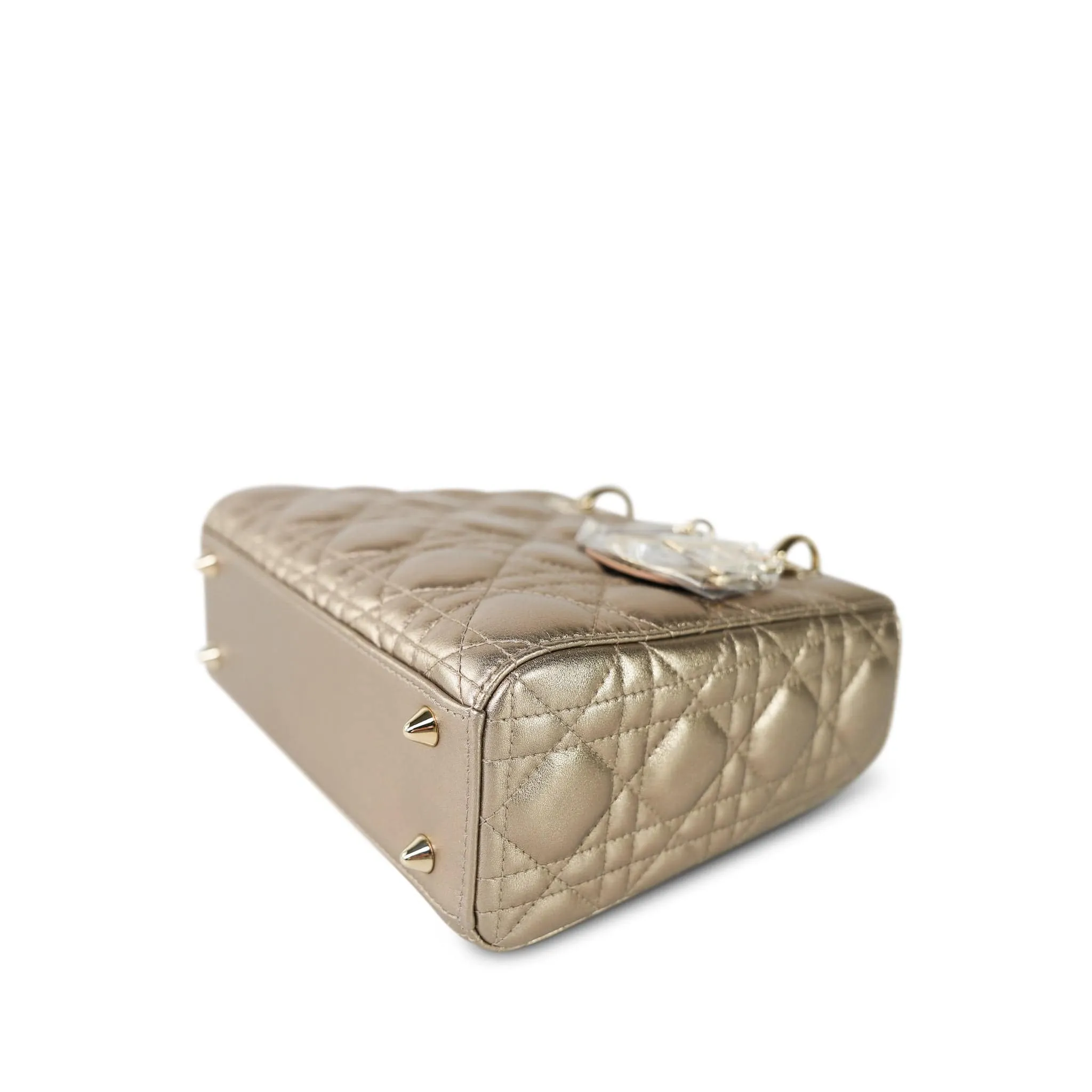 Champagne Metallic Lady Dior Calfskin Medium