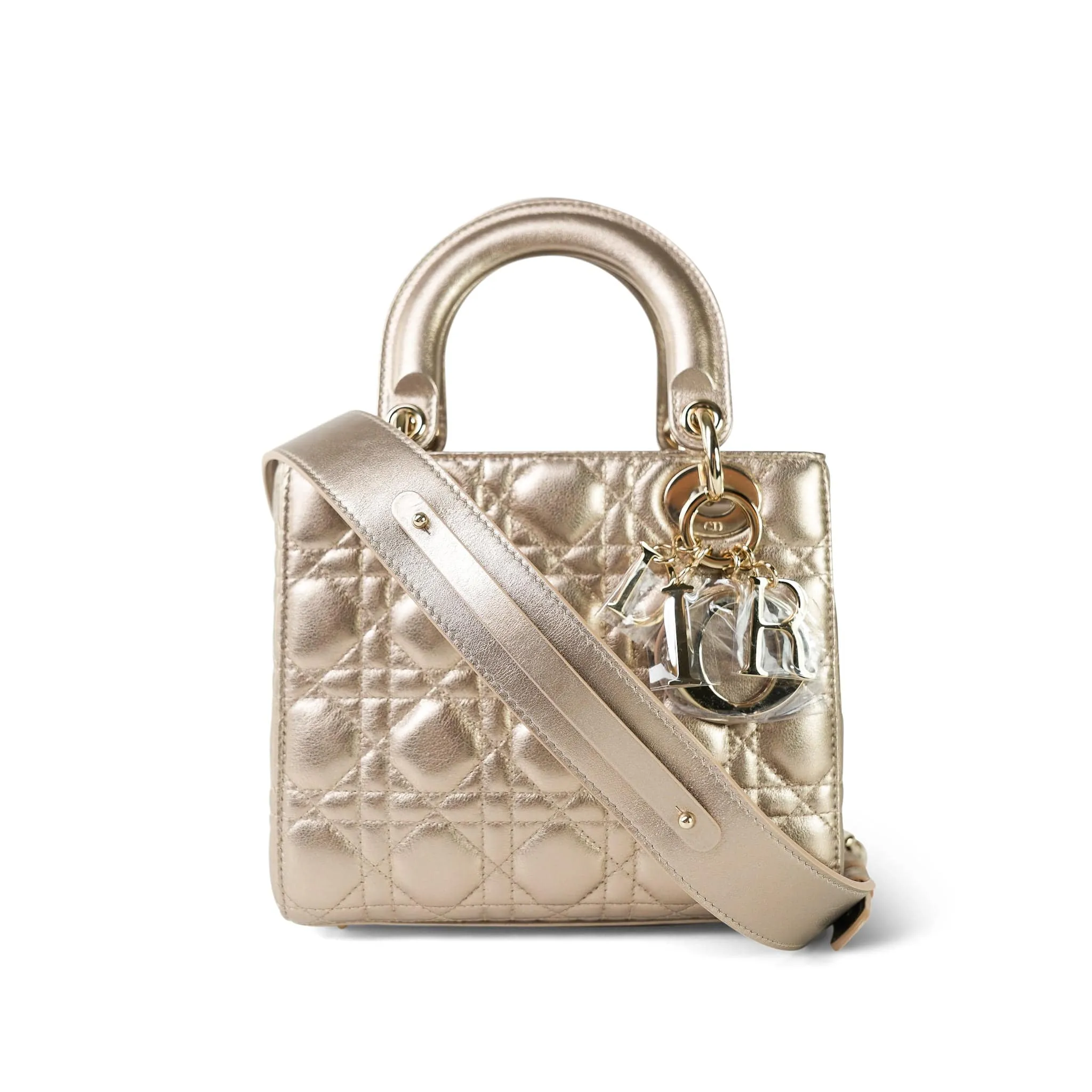 Champagne Metallic Lady Dior Calfskin Medium