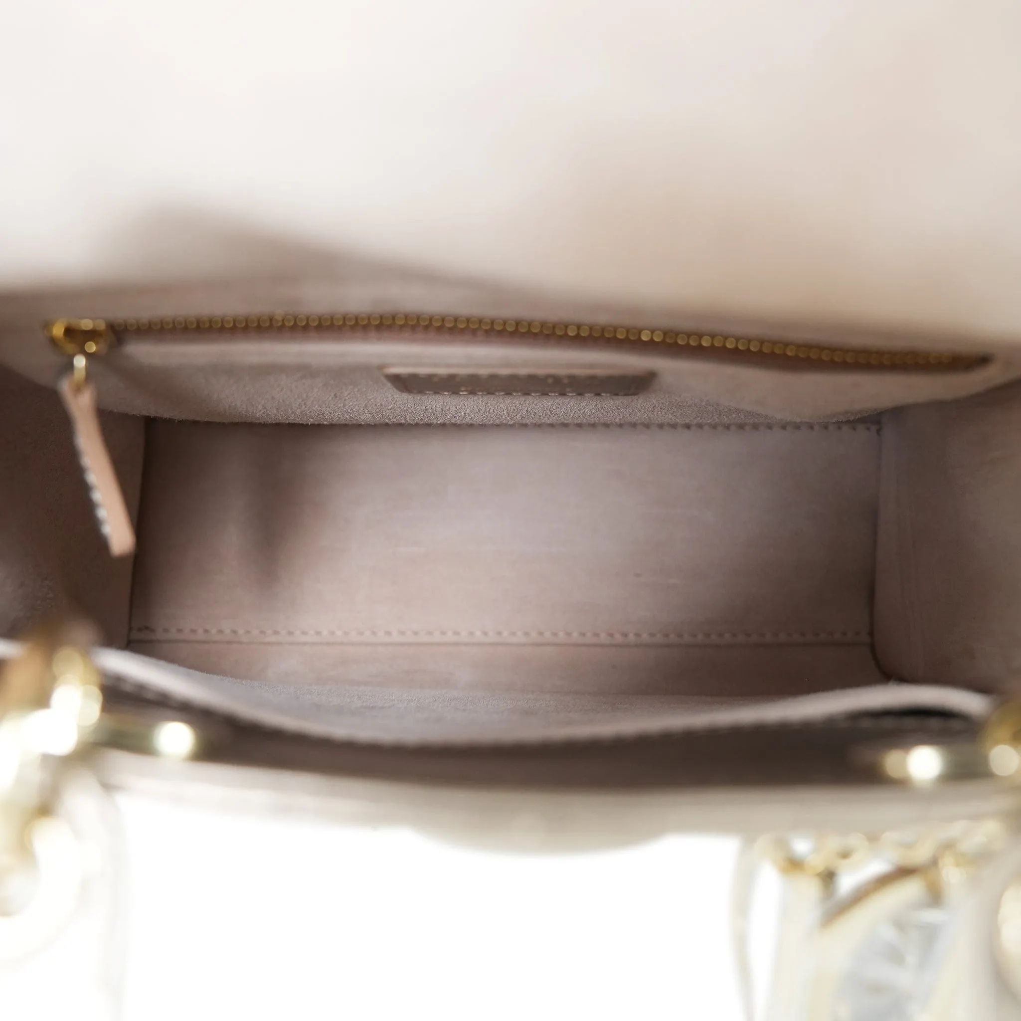 Champagne Metallic Lady Dior Calfskin Medium