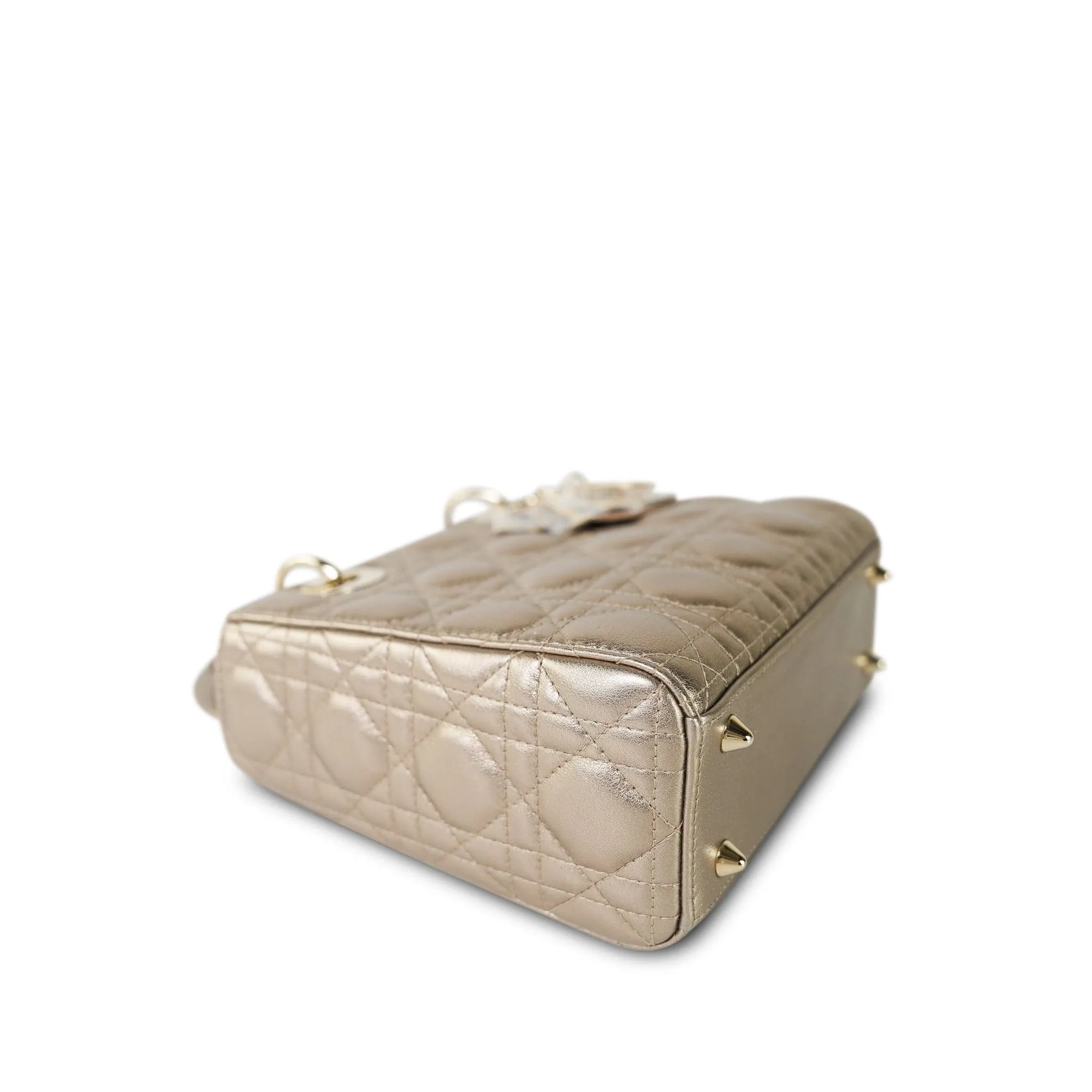 Champagne Metallic Lady Dior Calfskin Medium