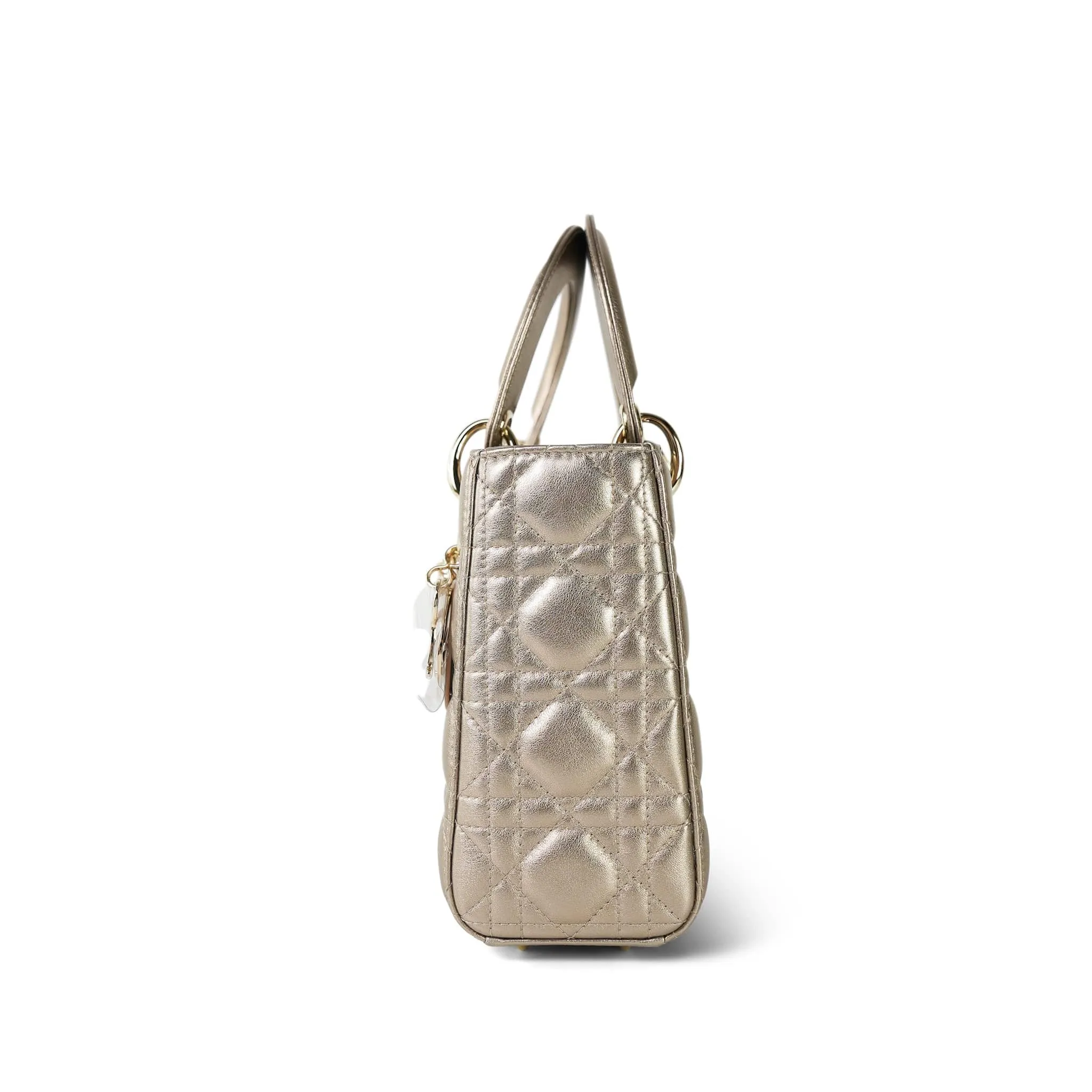 Champagne Metallic Lady Dior Calfskin Medium