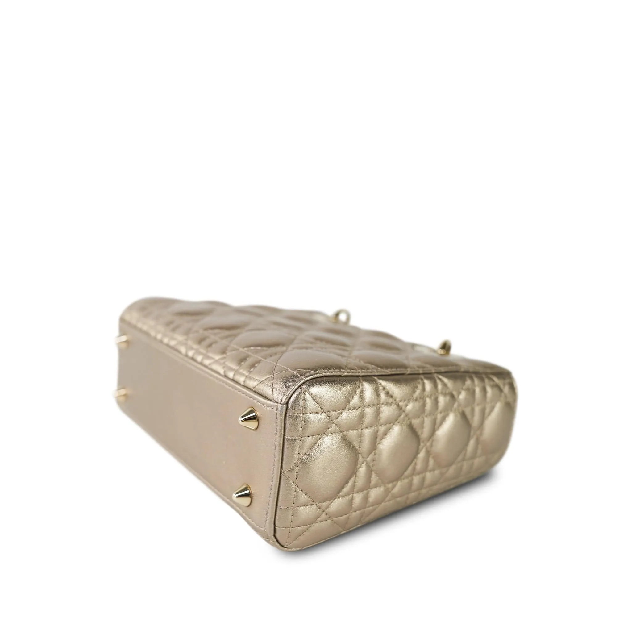 Champagne Metallic Lady Dior Calfskin Medium