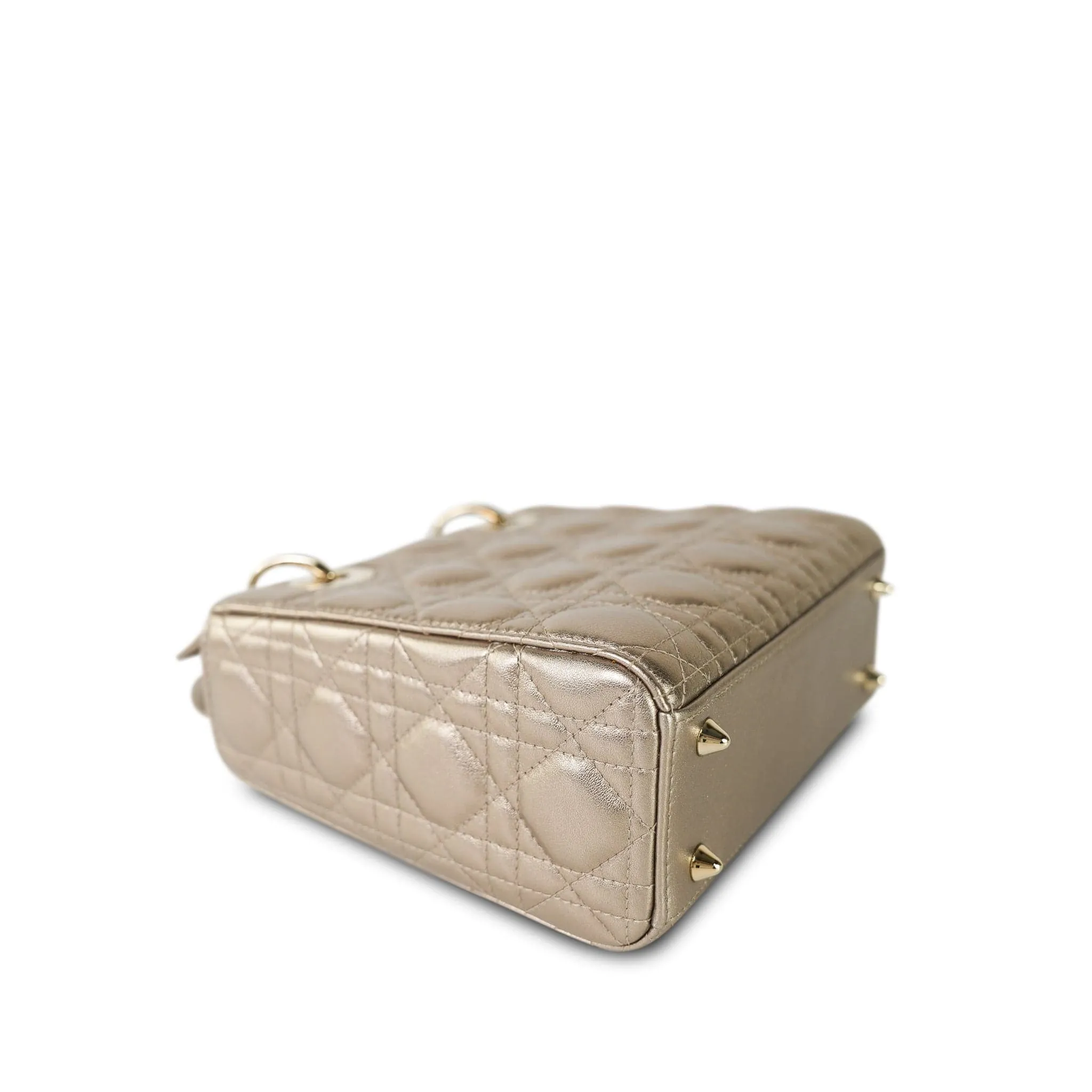 Champagne Metallic Lady Dior Calfskin Medium