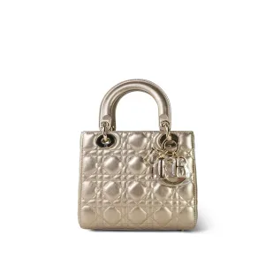 Champagne Metallic Lady Dior Calfskin Medium