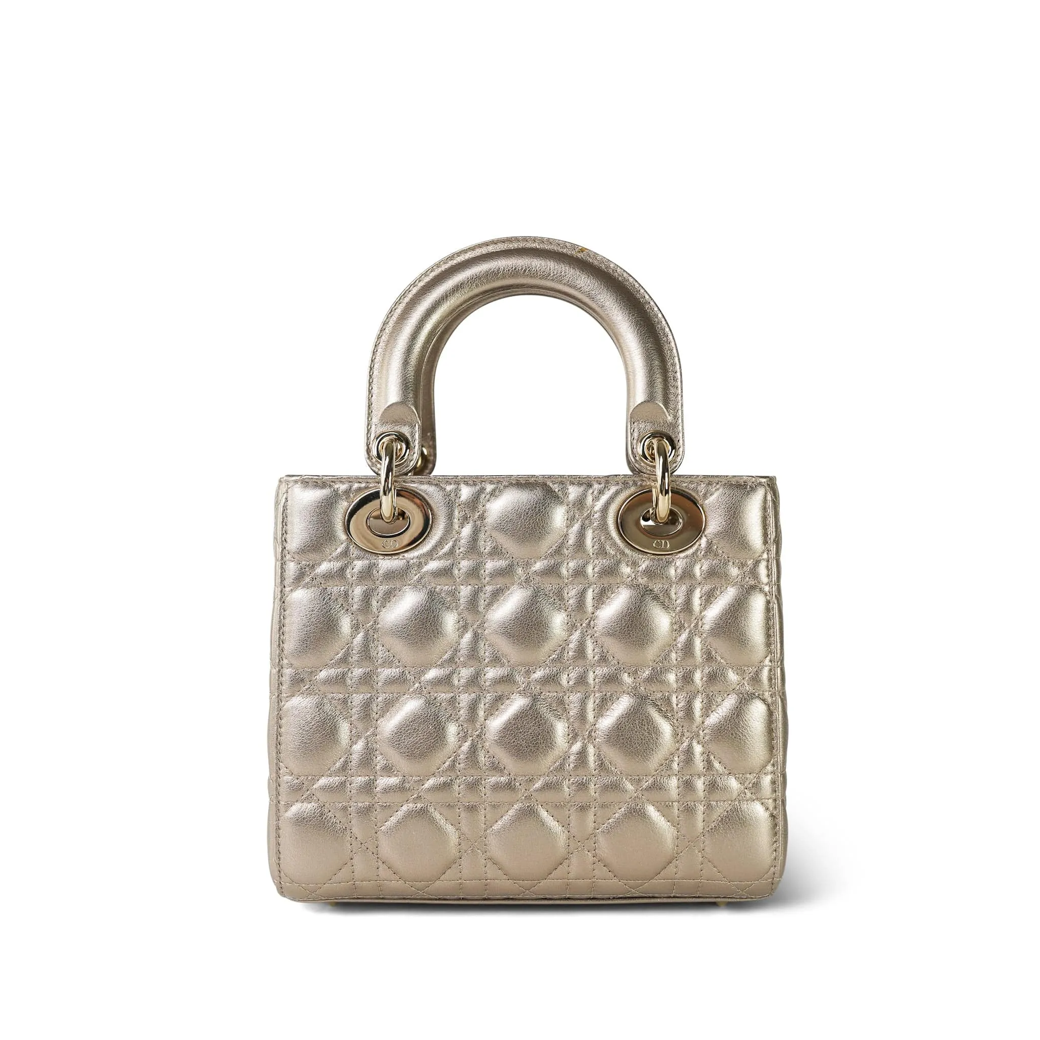 Champagne Metallic Lady Dior Calfskin Medium