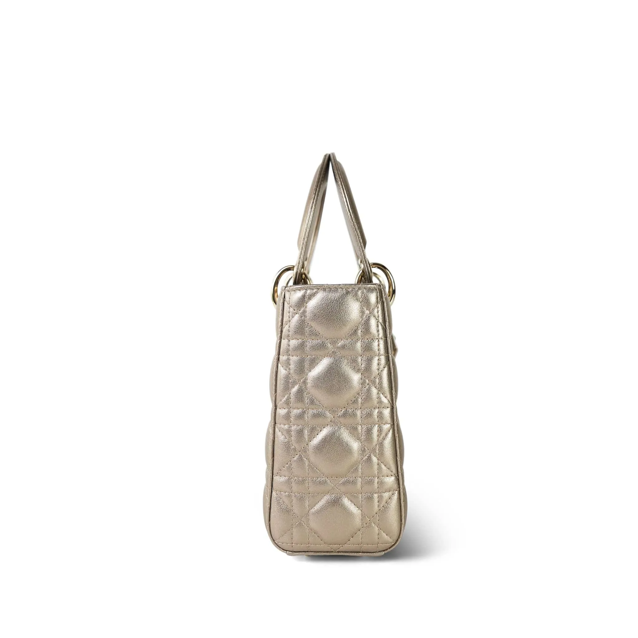 Champagne Metallic Lady Dior Calfskin Medium