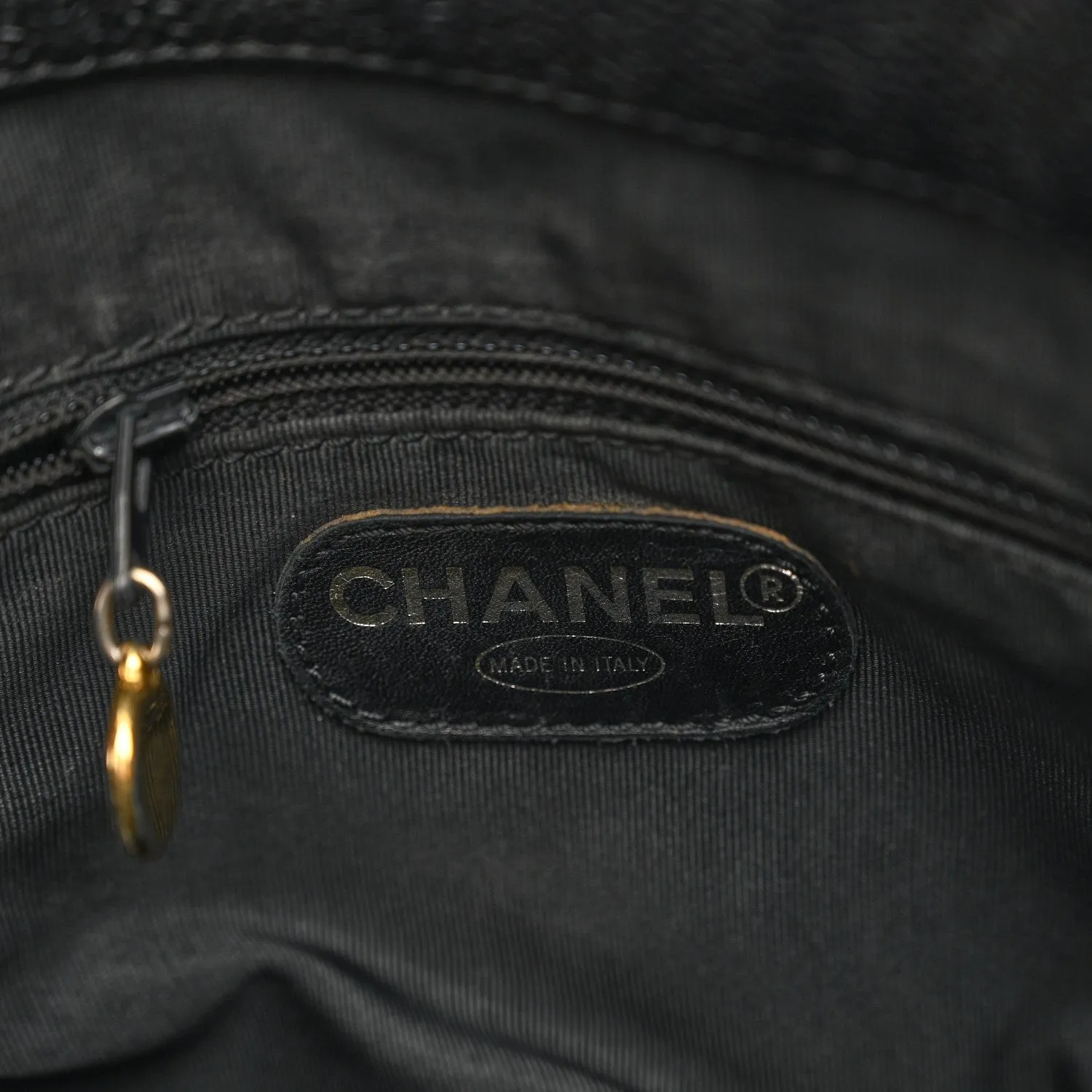 Chanel Caviar Logo Shoulder Bag Black