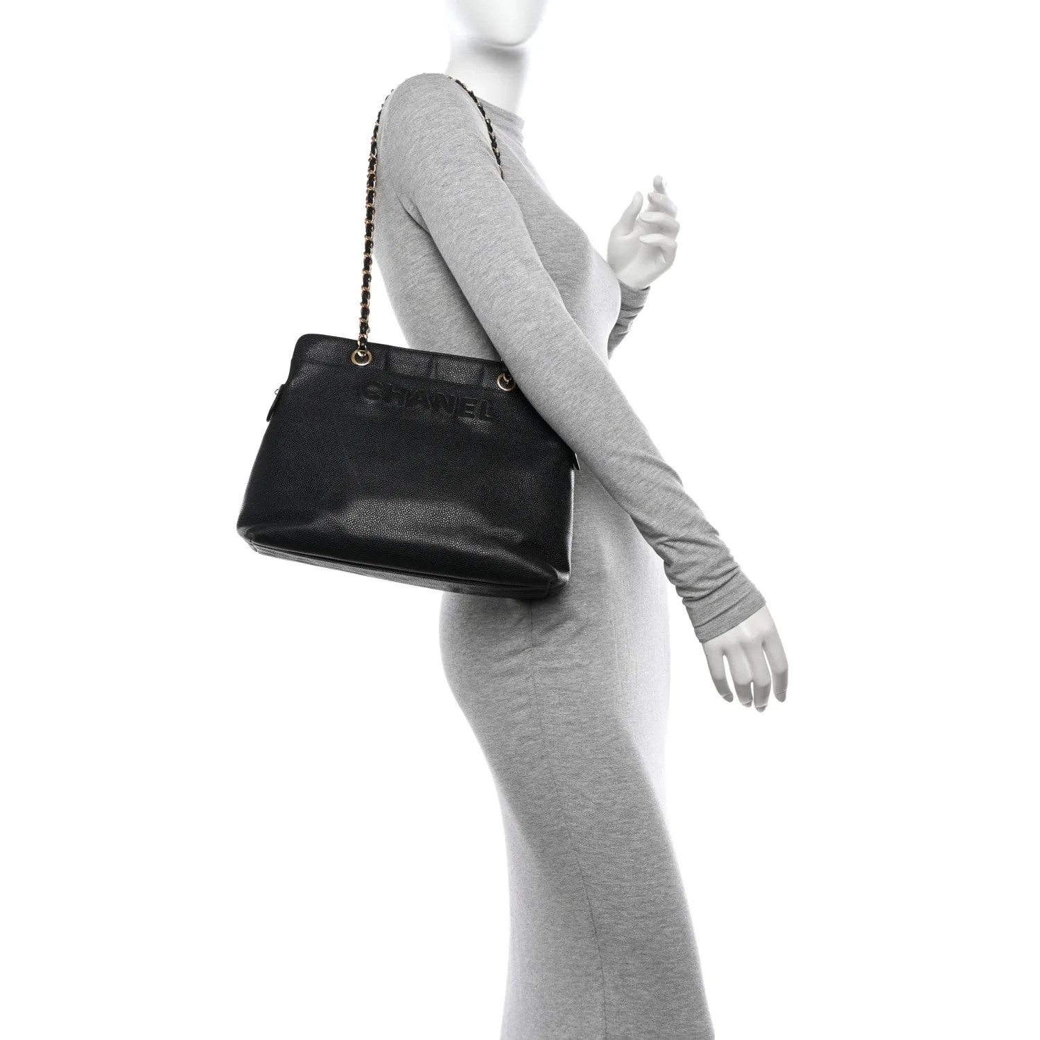 Chanel Caviar Logo Shoulder Bag Black