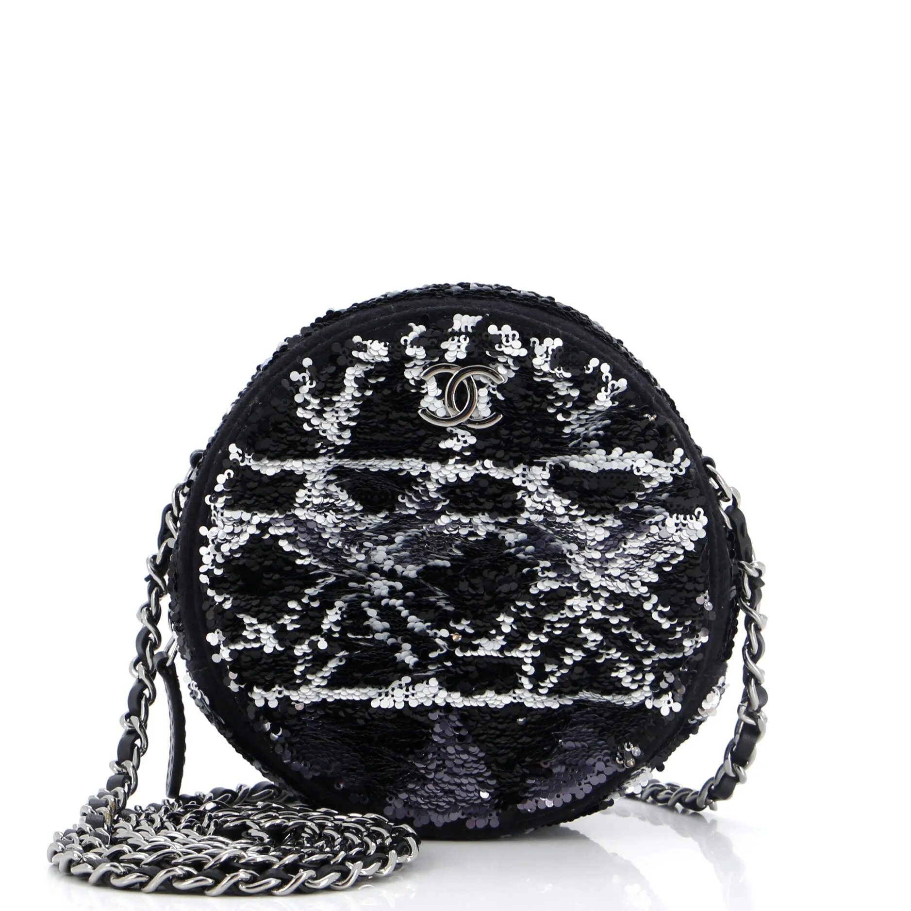 Chanel Round Clutch With Chain Sequins