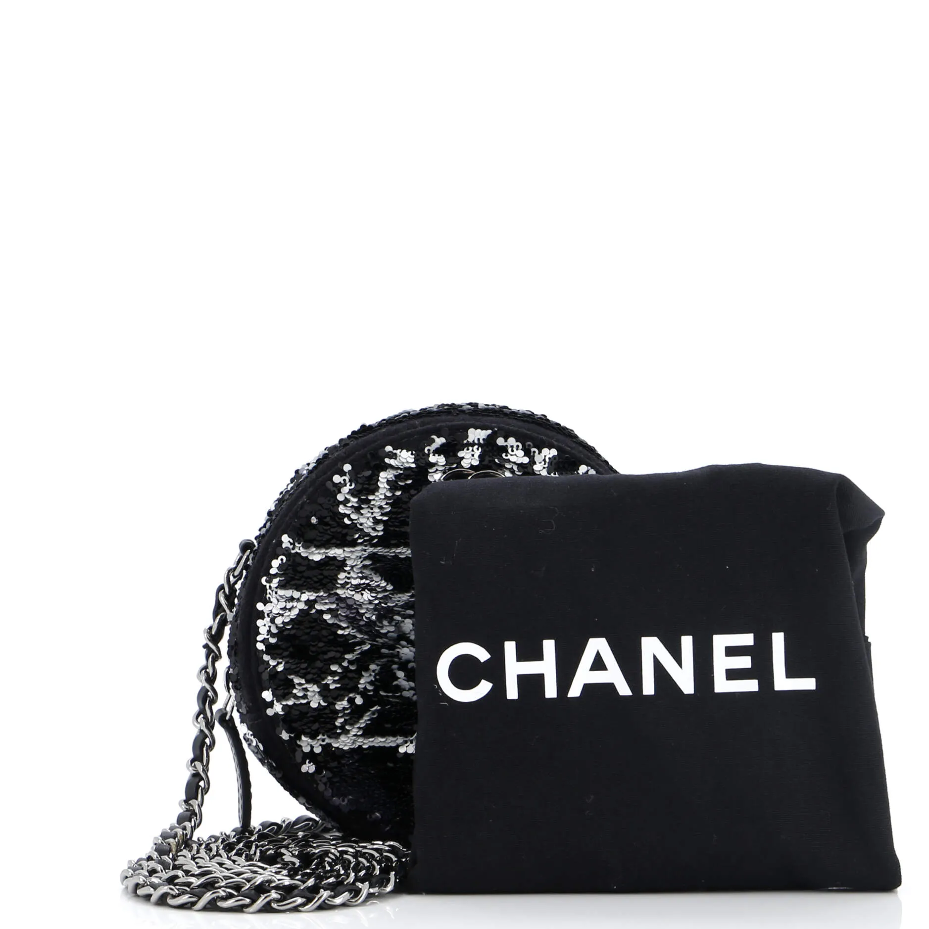 Chanel Round Clutch With Chain Sequins