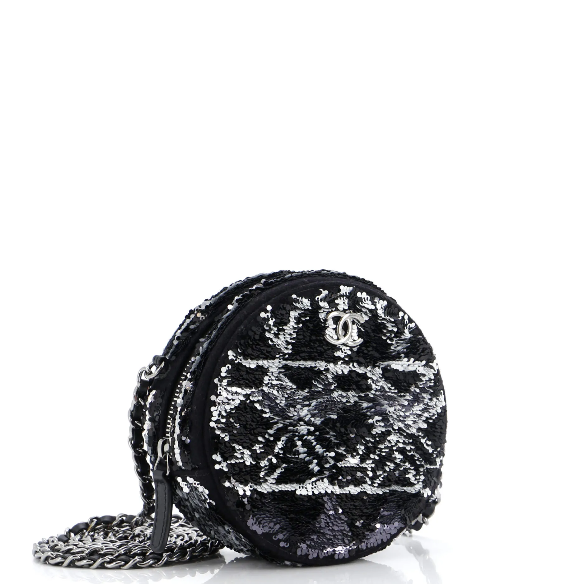 Chanel Round Clutch With Chain Sequins