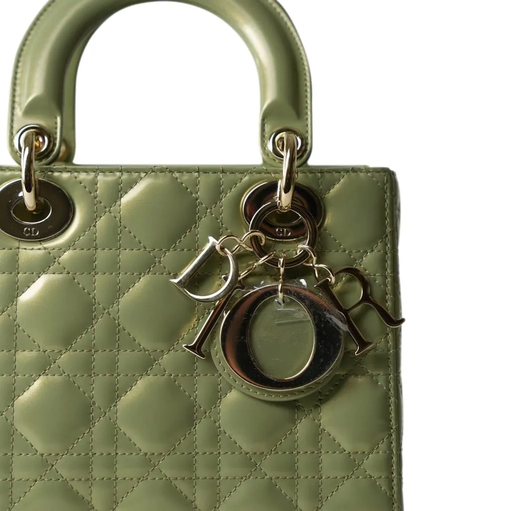 Glossy Green Lady Dior Patent Cannage Small