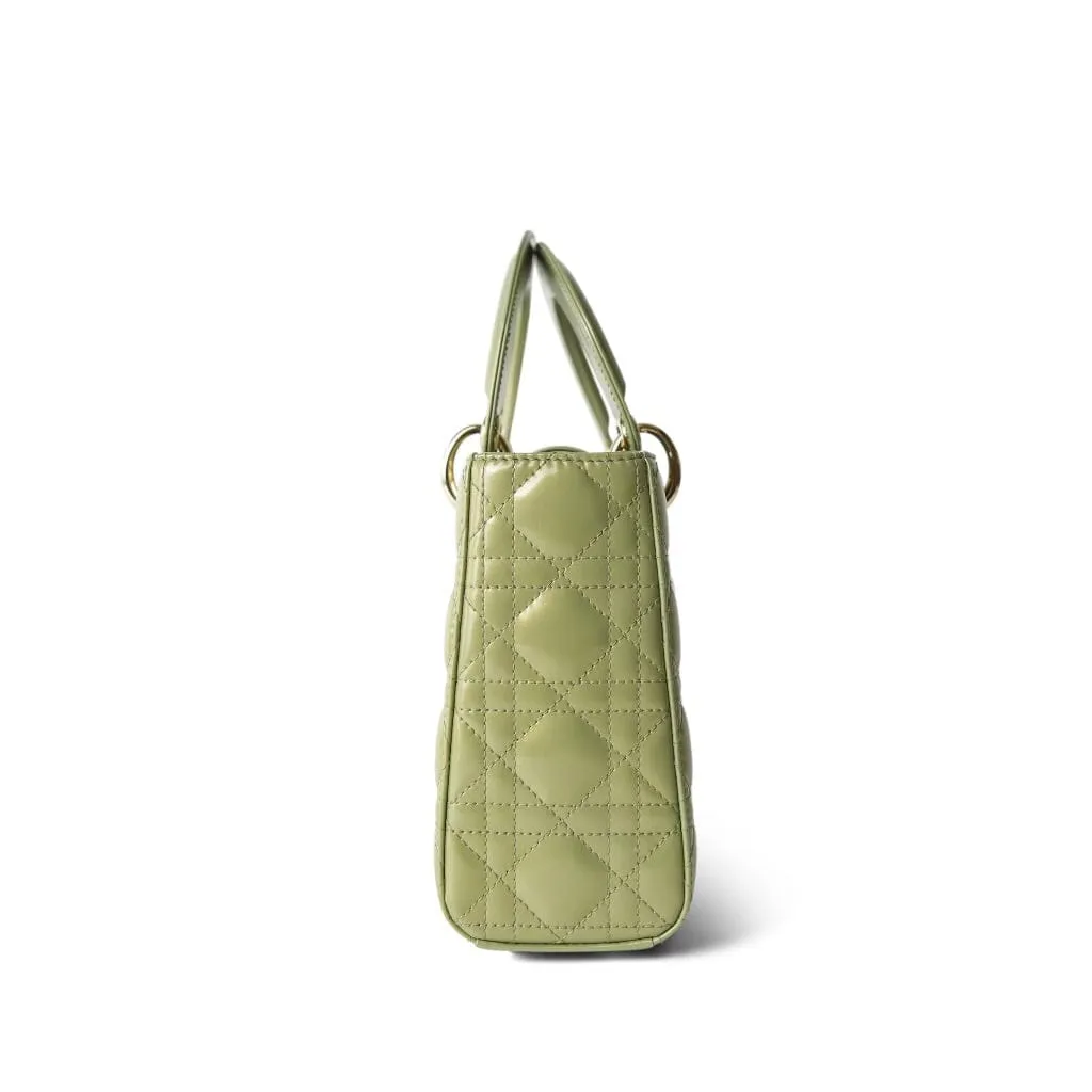 Glossy Green Lady Dior Patent Cannage Small