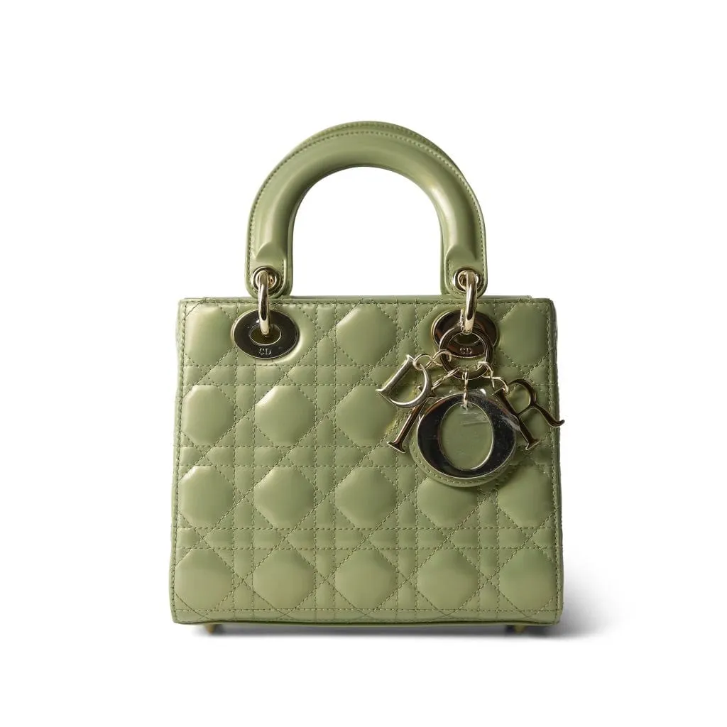 Glossy Green Lady Dior Patent Cannage Small