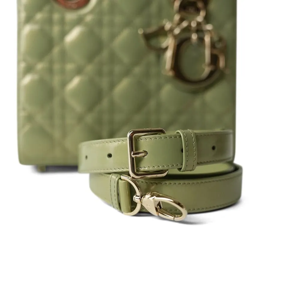 Glossy Green Lady Dior Patent Cannage Small