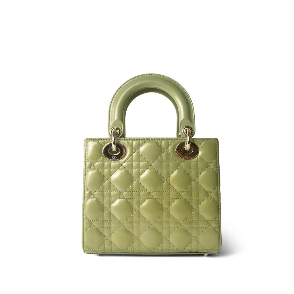 Glossy Green Lady Dior Patent Cannage Small