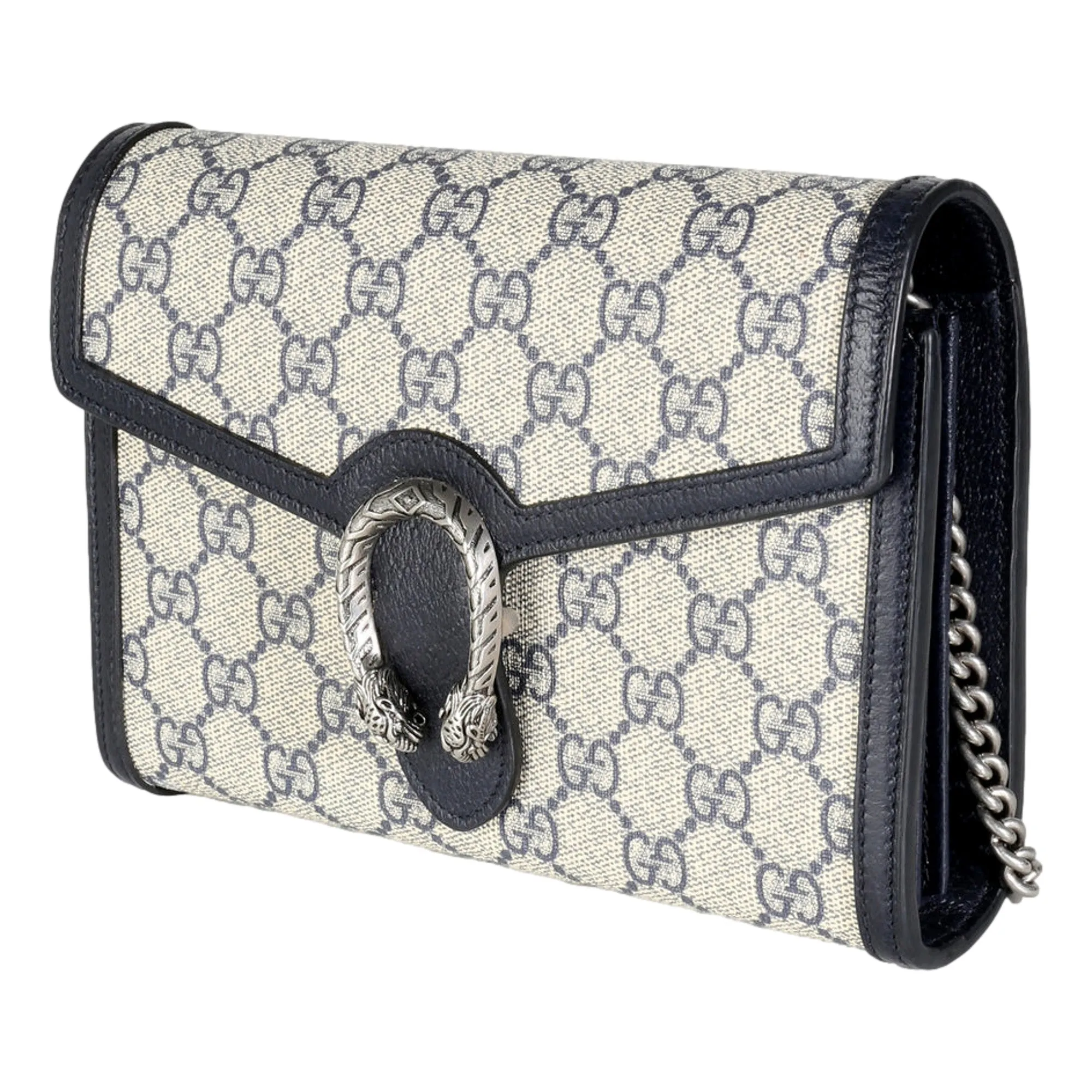 Gucci Navy GG Supreme Canvas Mini Dionysus Chain Wallet