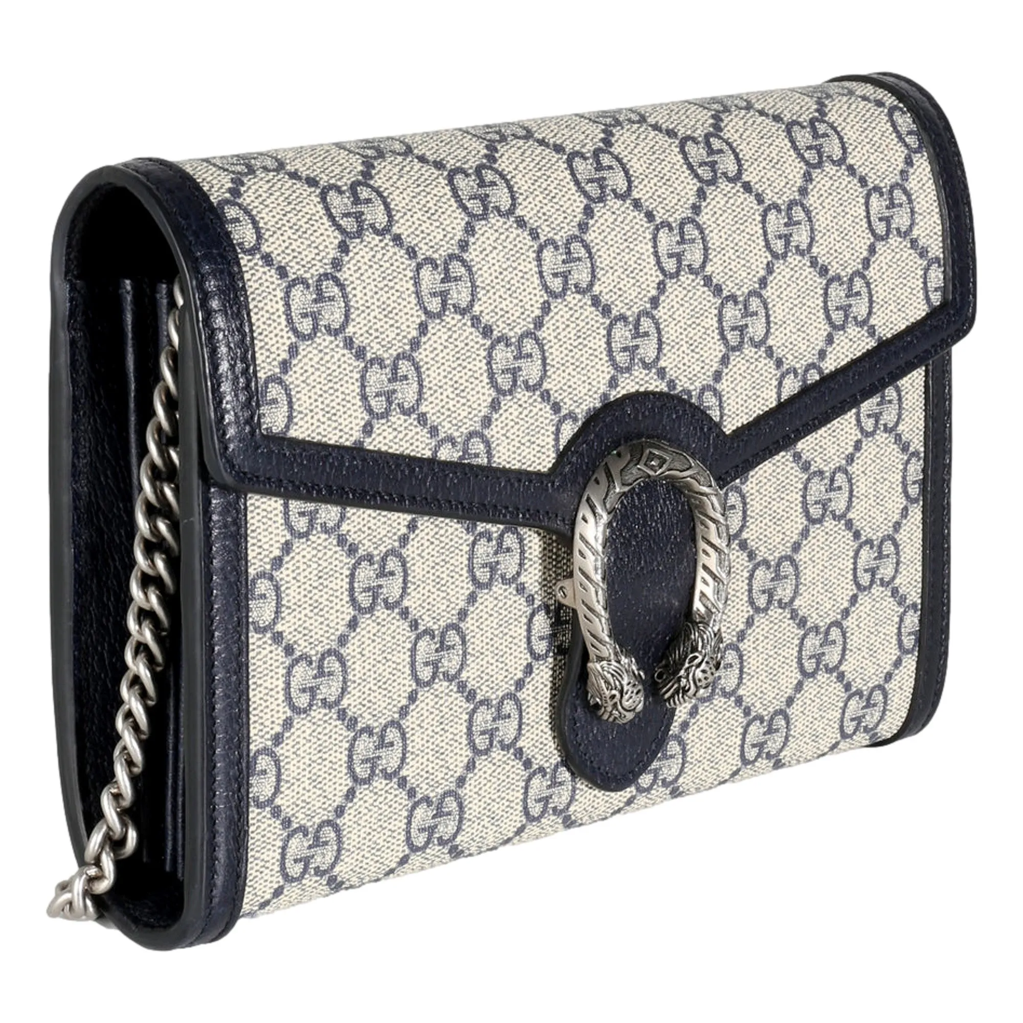 Gucci Navy GG Supreme Canvas Mini Dionysus Chain Wallet