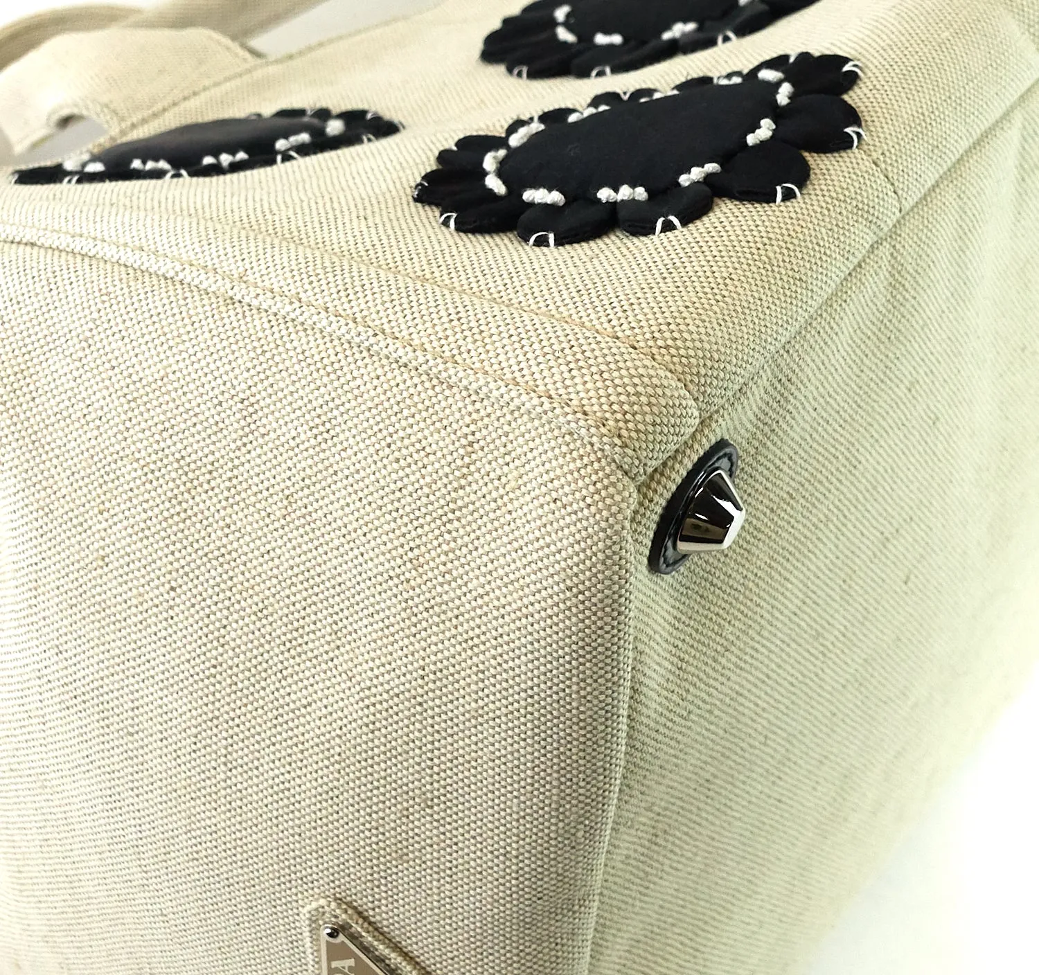 Mistolino Canvas with Flower Applique Tote Bag