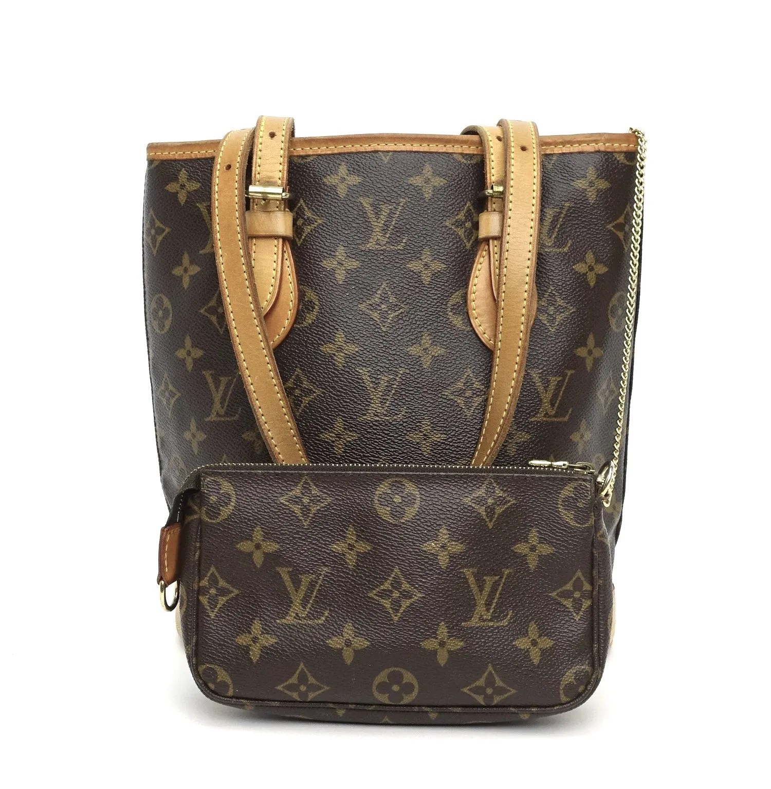Petit Bucket Monogram Canvas Shoulder Bag with Pochette Bag