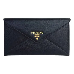 Prada Black Vitello Grain Leather Long Envelope Wallet