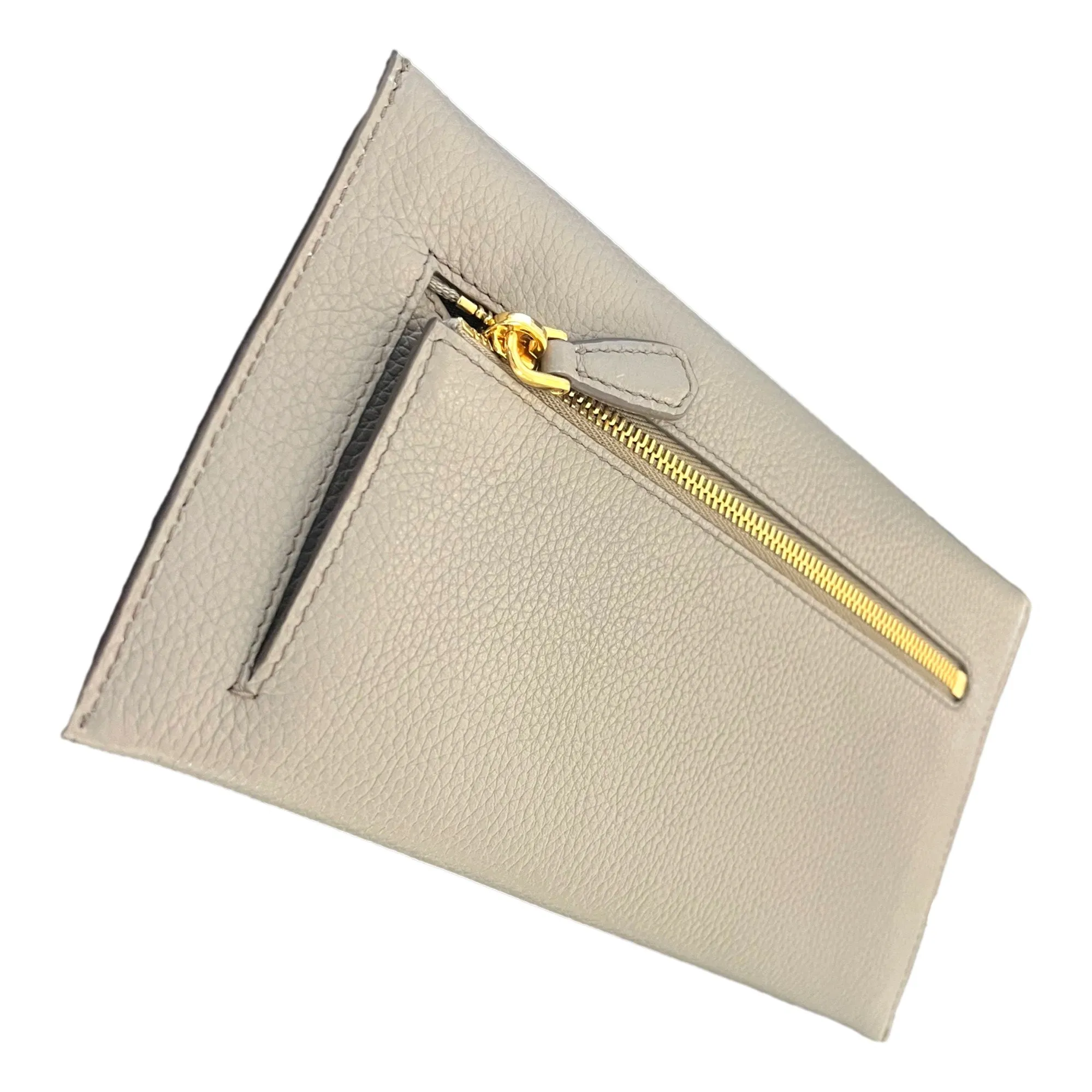Prada Grey Vitello Grain Leather Long Envelope Wallet