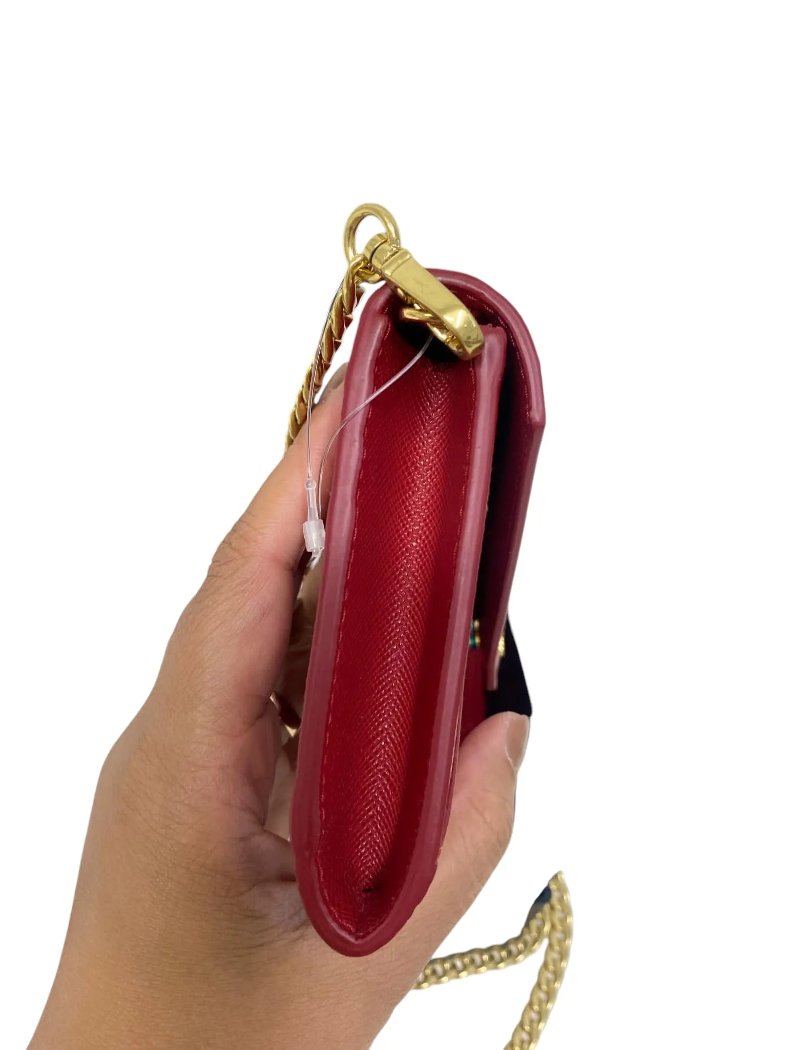 Red Saffiano Leather Envelope Wallet On Chain