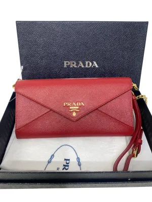 Red Saffiano Leather Envelope Wallet On Chain
