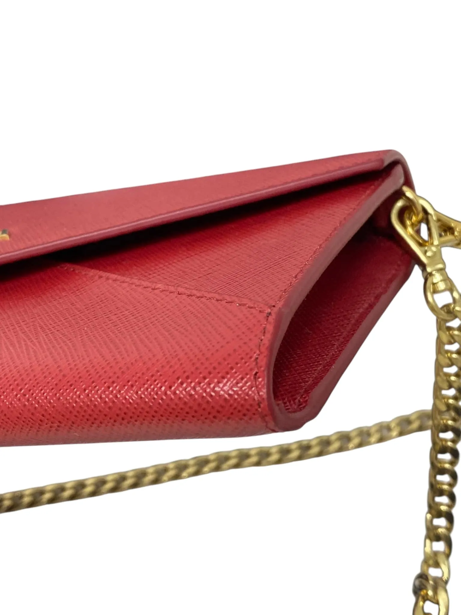 Red Saffiano Leather Envelope Wallet On Chain