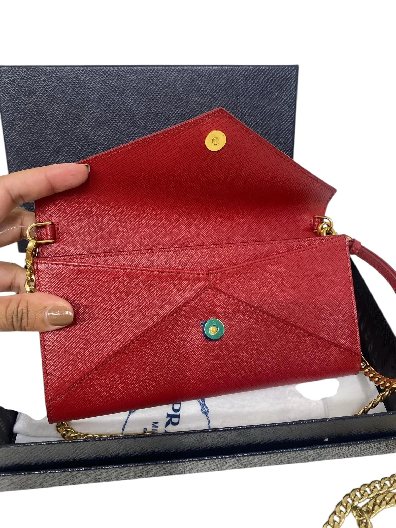 Red Saffiano Leather Envelope Wallet On Chain