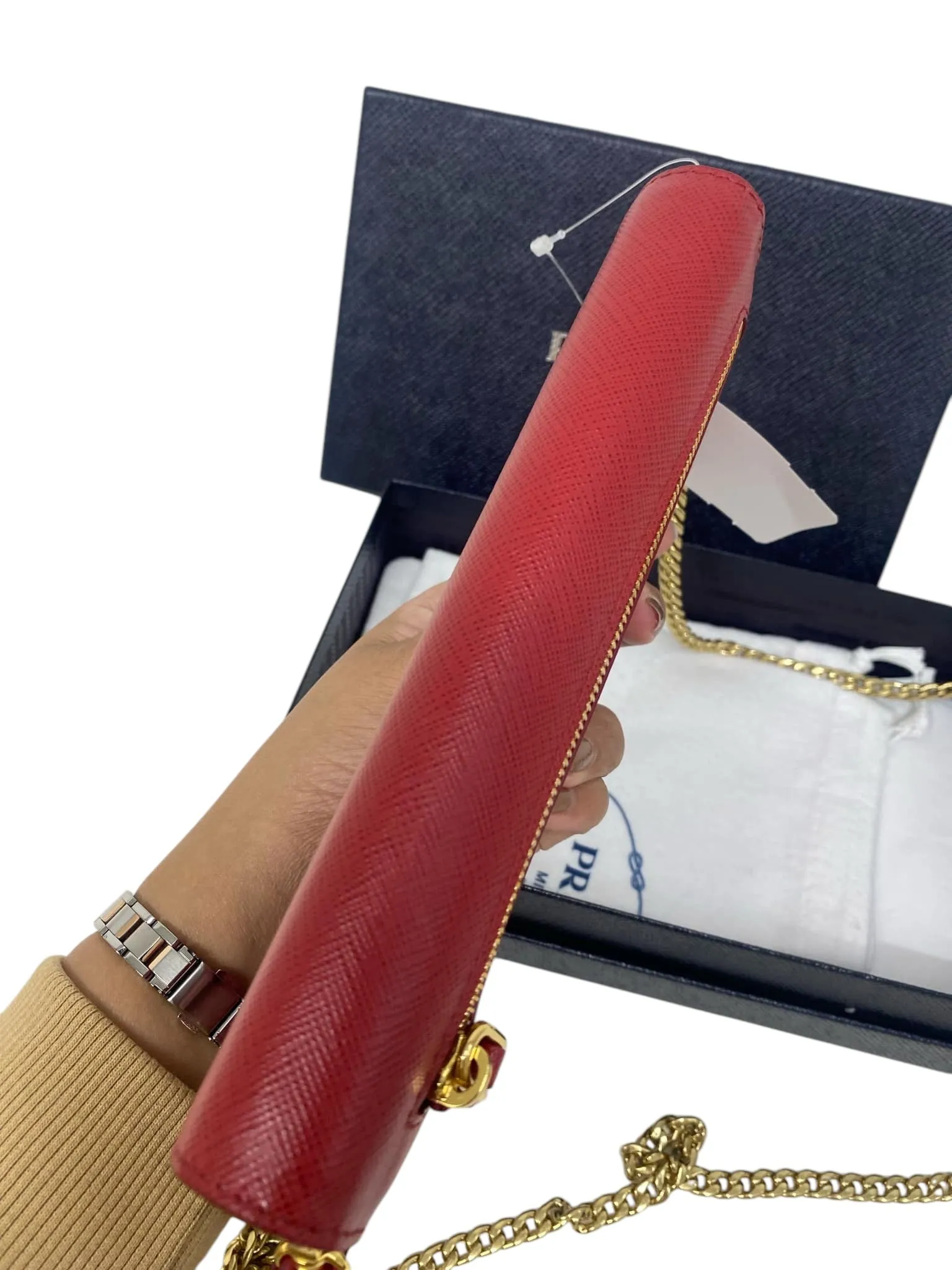 Red Saffiano Leather Envelope Wallet On Chain