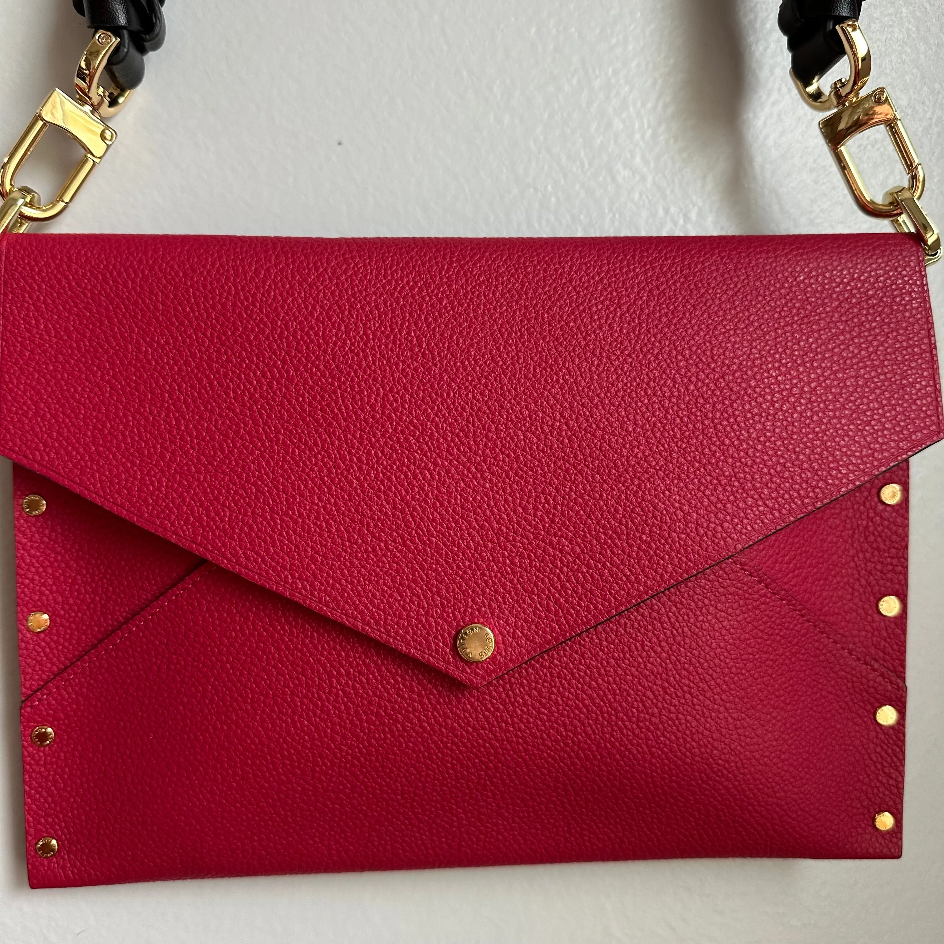 The Pelican Crossbody - Upcycled Louis Vuitton Envelope Rivet in Red